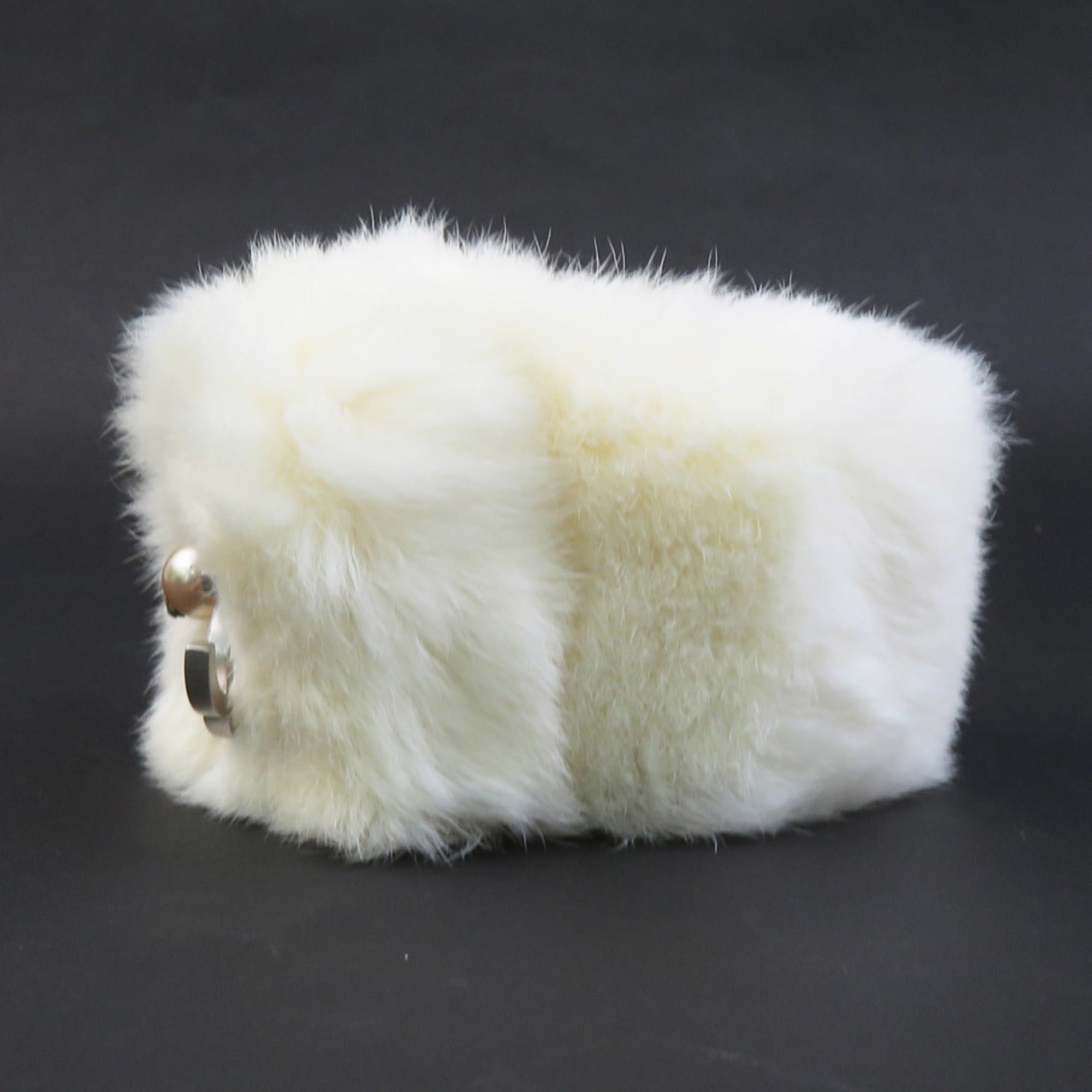 Chanel CHANEL Coco Mark Rabbit Fur Bracelet Wristband in Off-White and Silver, Women's, e61302g Size ONE SIZE - 4 Thumbnail