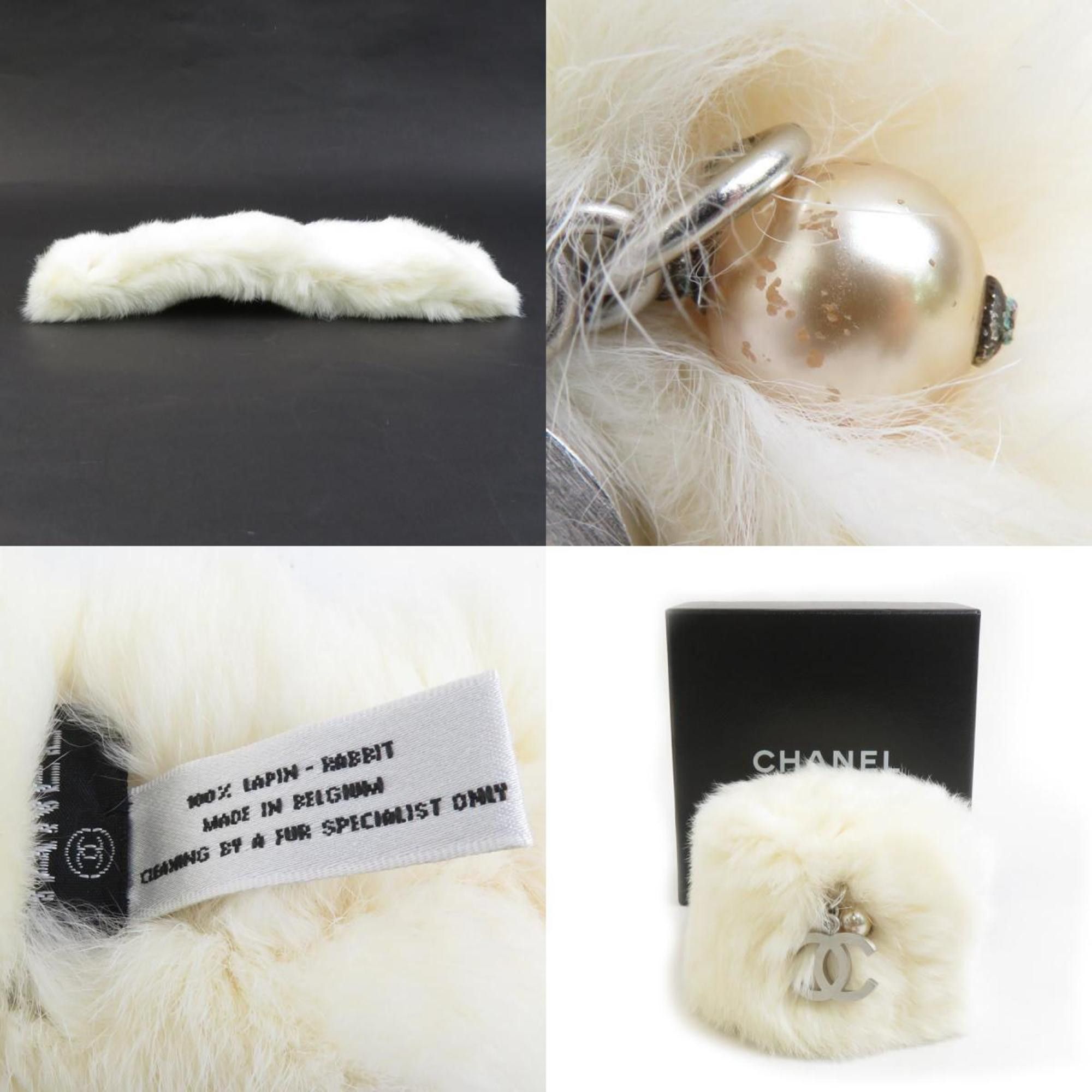 Chanel CHANEL Coco Mark Rabbit Fur Bracelet Wristband in Off-White and Silver, Women's, e61302g Size ONE SIZE - 5 Thumbnail