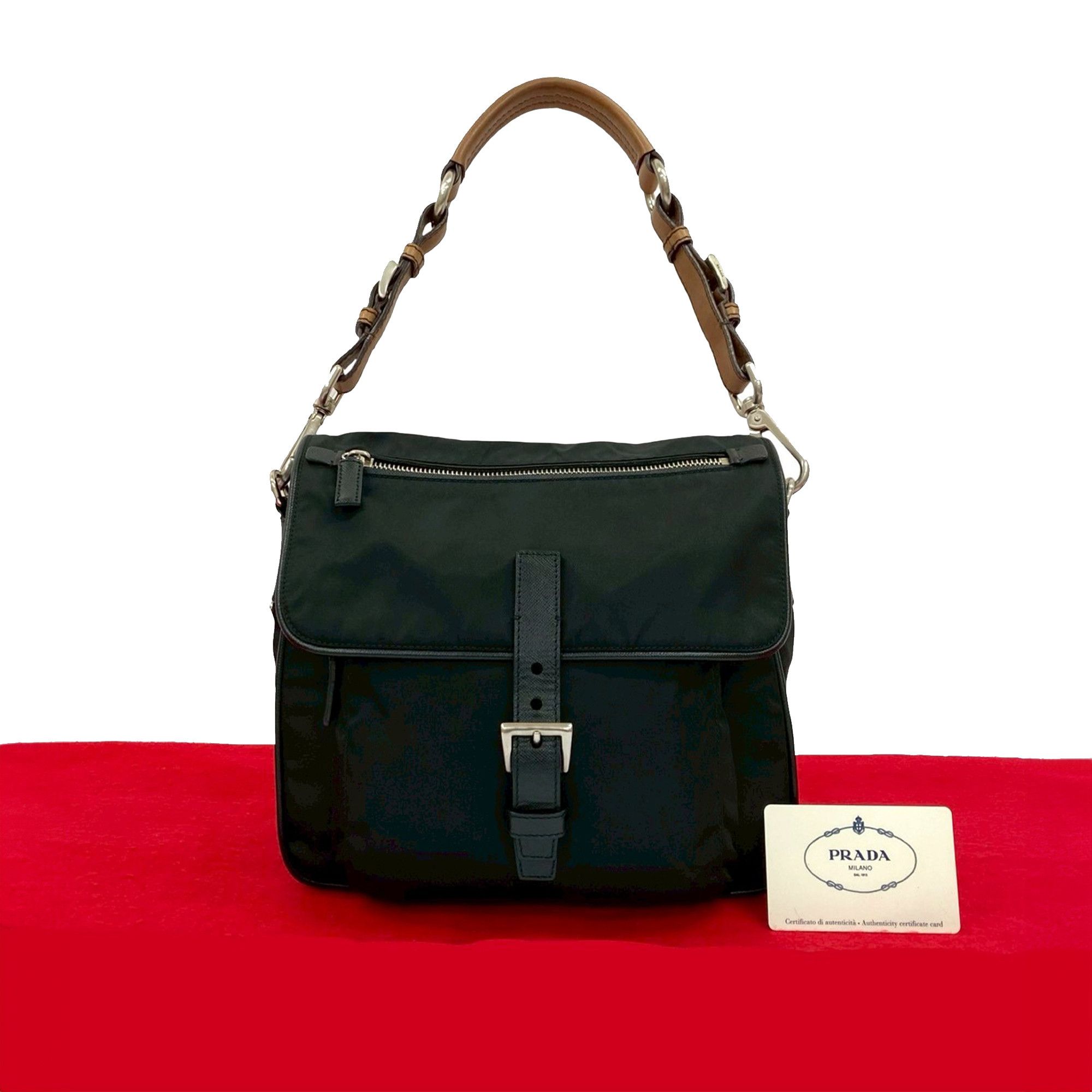 Prada Prada Saffiano Trimmed Tessuto Shoulder Bag Size ONE SIZE - 10 Thumbnail
