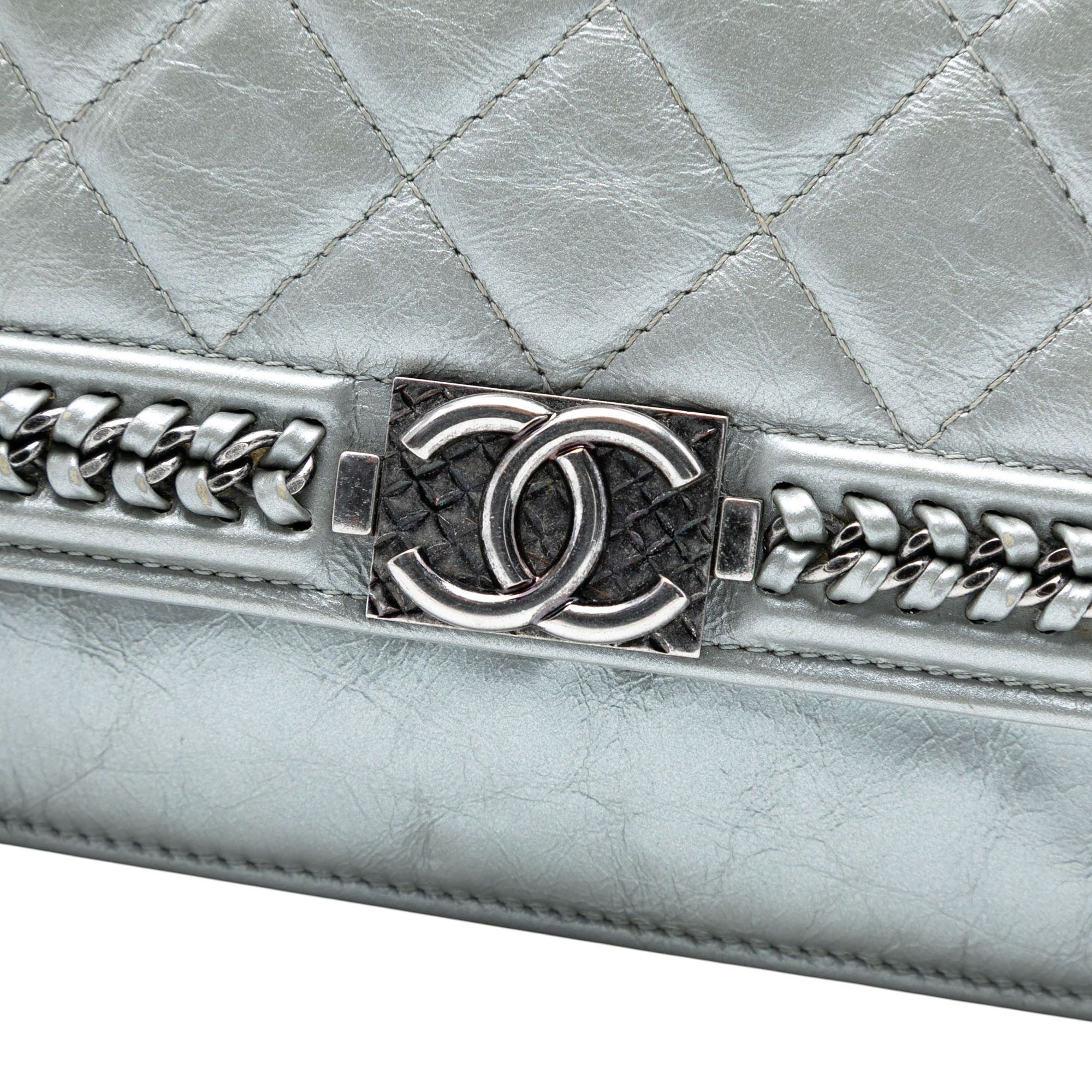 Chanel Chanel Quilted Crinkled Metallic Calfskin Boy Piped Wallet On Chain Size ONE SIZE - 6 Thumbnail