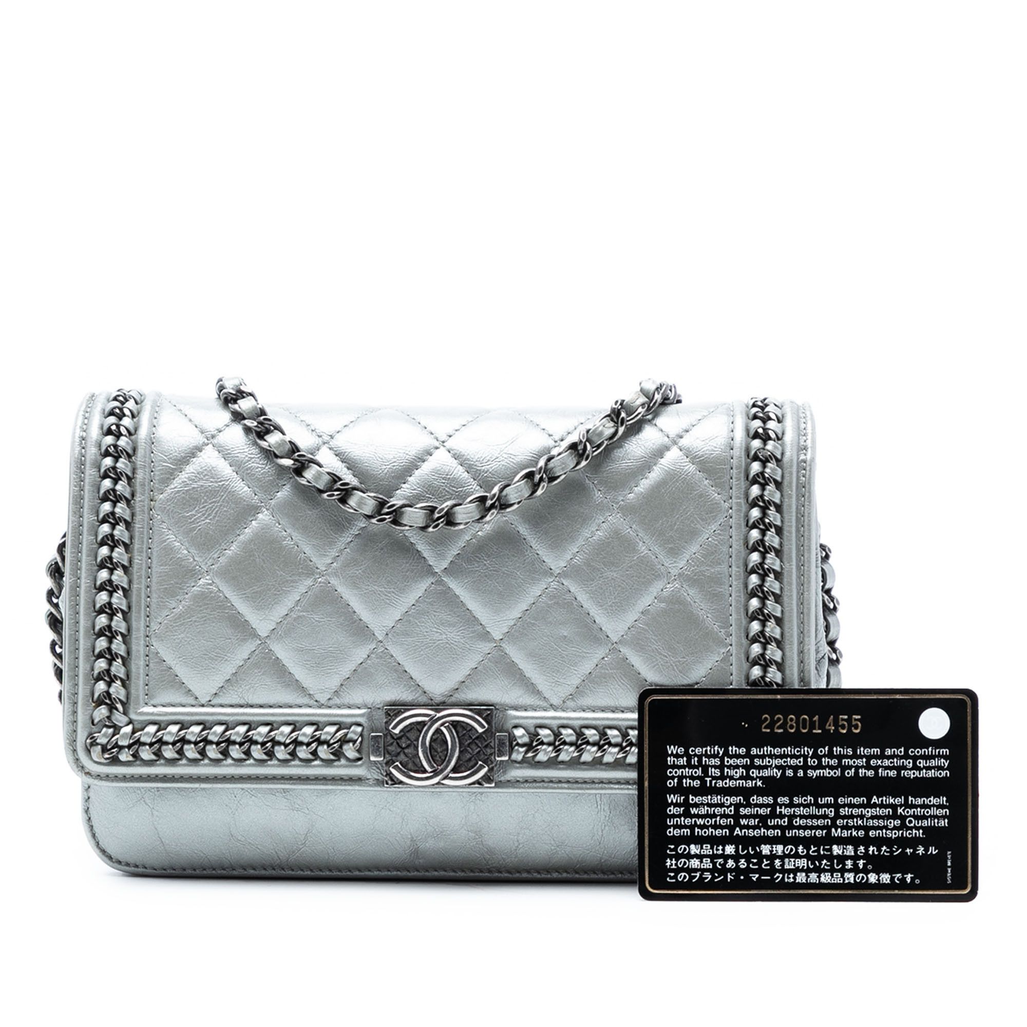 Chanel Chanel Quilted Crinkled Metallic Calfskin Boy Piped Wallet On Chain Size ONE SIZE - 8 Thumbnail
