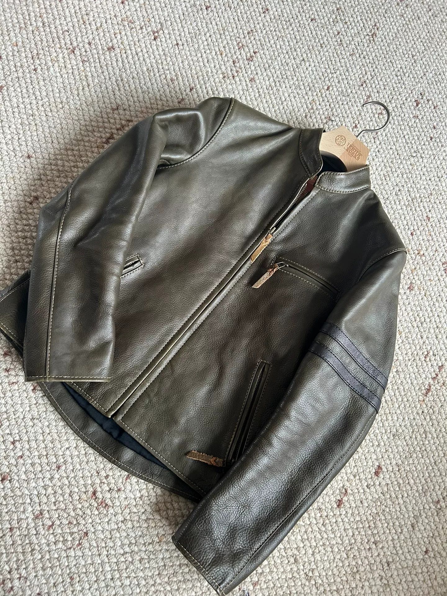 Japanese Brand olive green leather motorcycle jacket Size US M / EU 48-50 / 2 - 3 Thumbnail