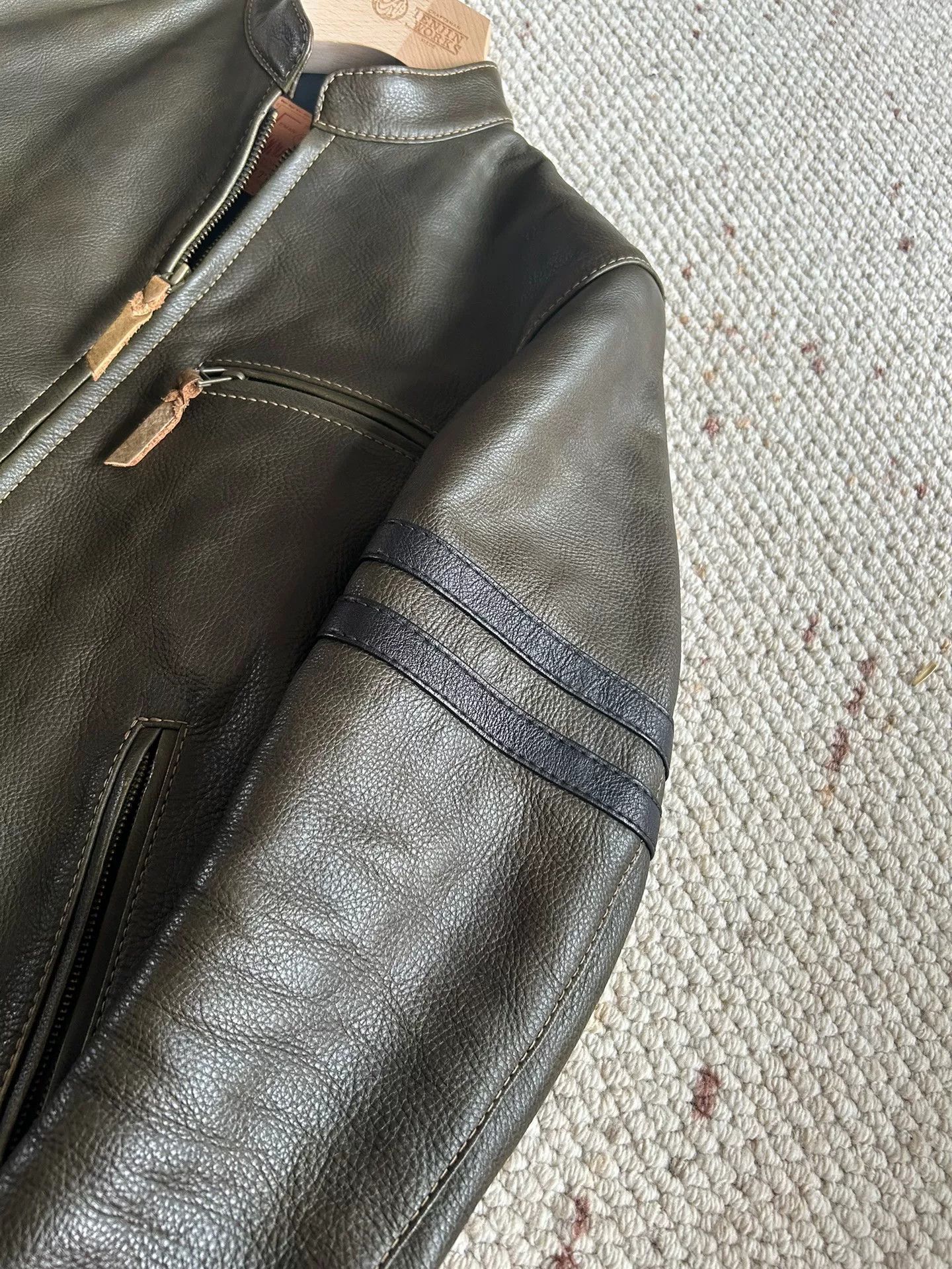 Japanese Brand olive green leather motorcycle jacket Size US M / EU 48-50 / 2 - 2 Thumbnail