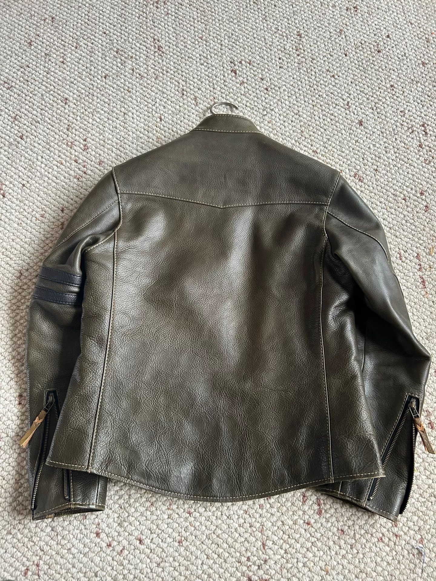 Japanese Brand olive green leather motorcycle jacket Size US M / EU 48-50 / 2 - 4 Thumbnail