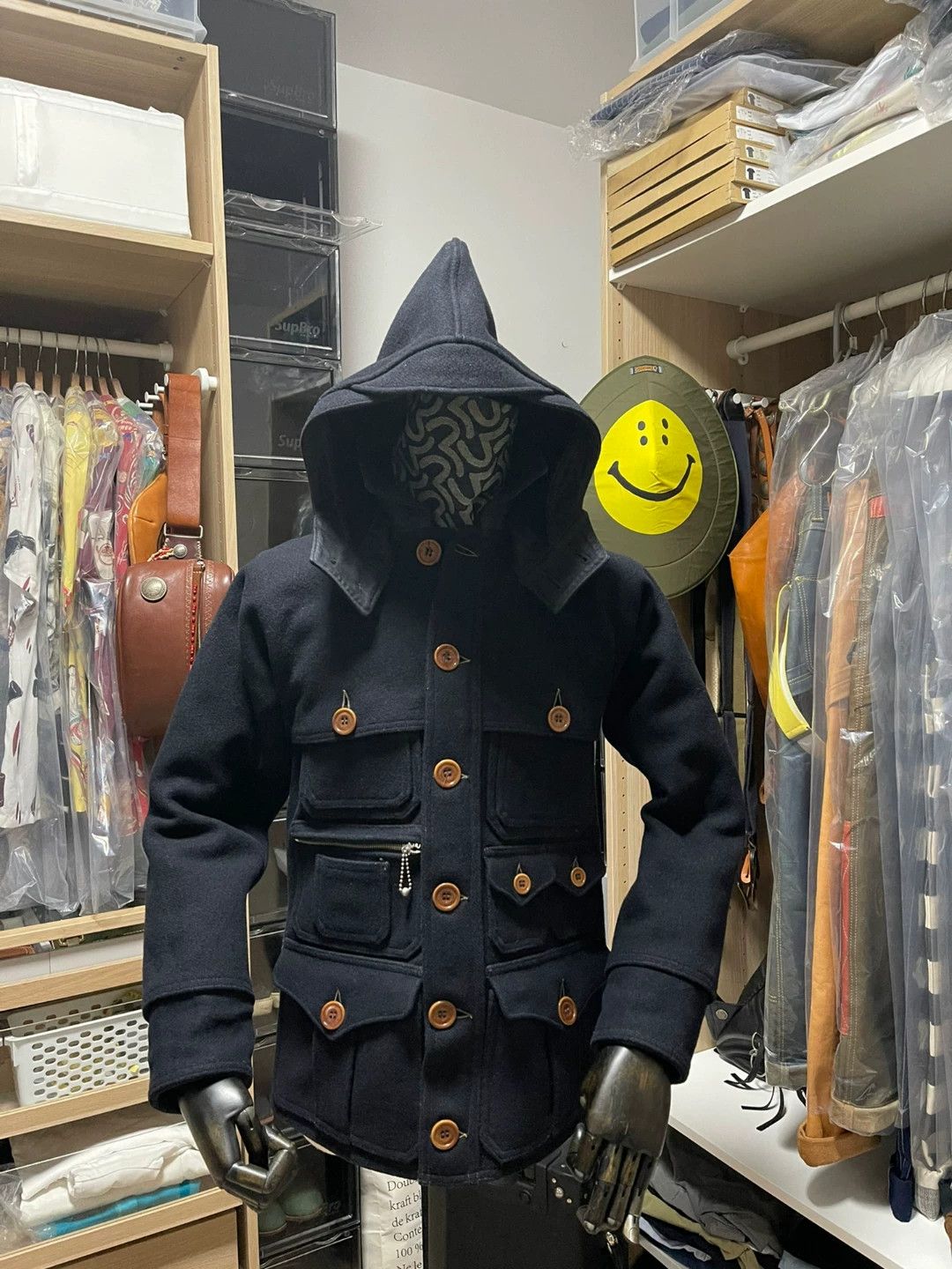 Freewheelers navy wool multi-pocket coat with detachable hood Size US L / EU 52-54 / 3 - 3 Thumbnail
