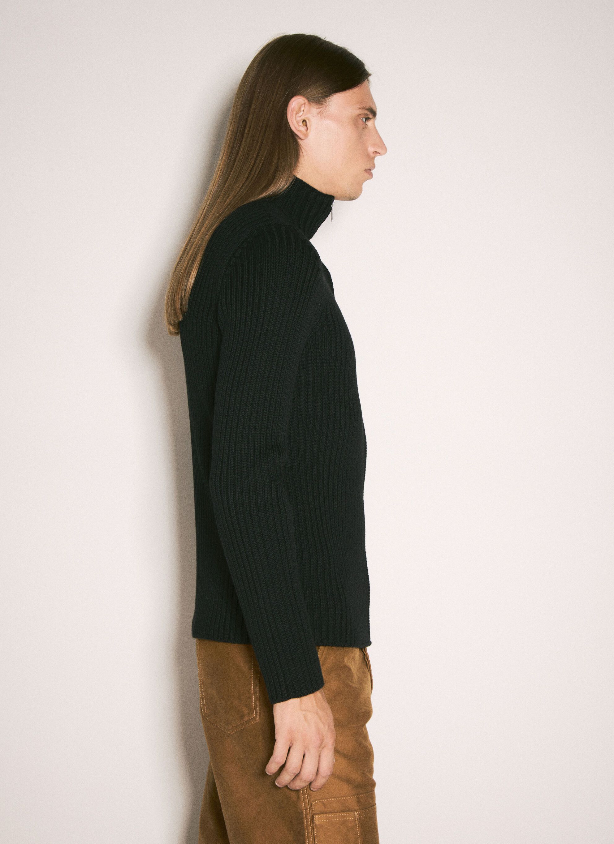 Prada Prada Men's' RIbbed Wool Zip-Up Cardigan in Black Size US S / EU 44-46 / 1 - 4 Thumbnail
