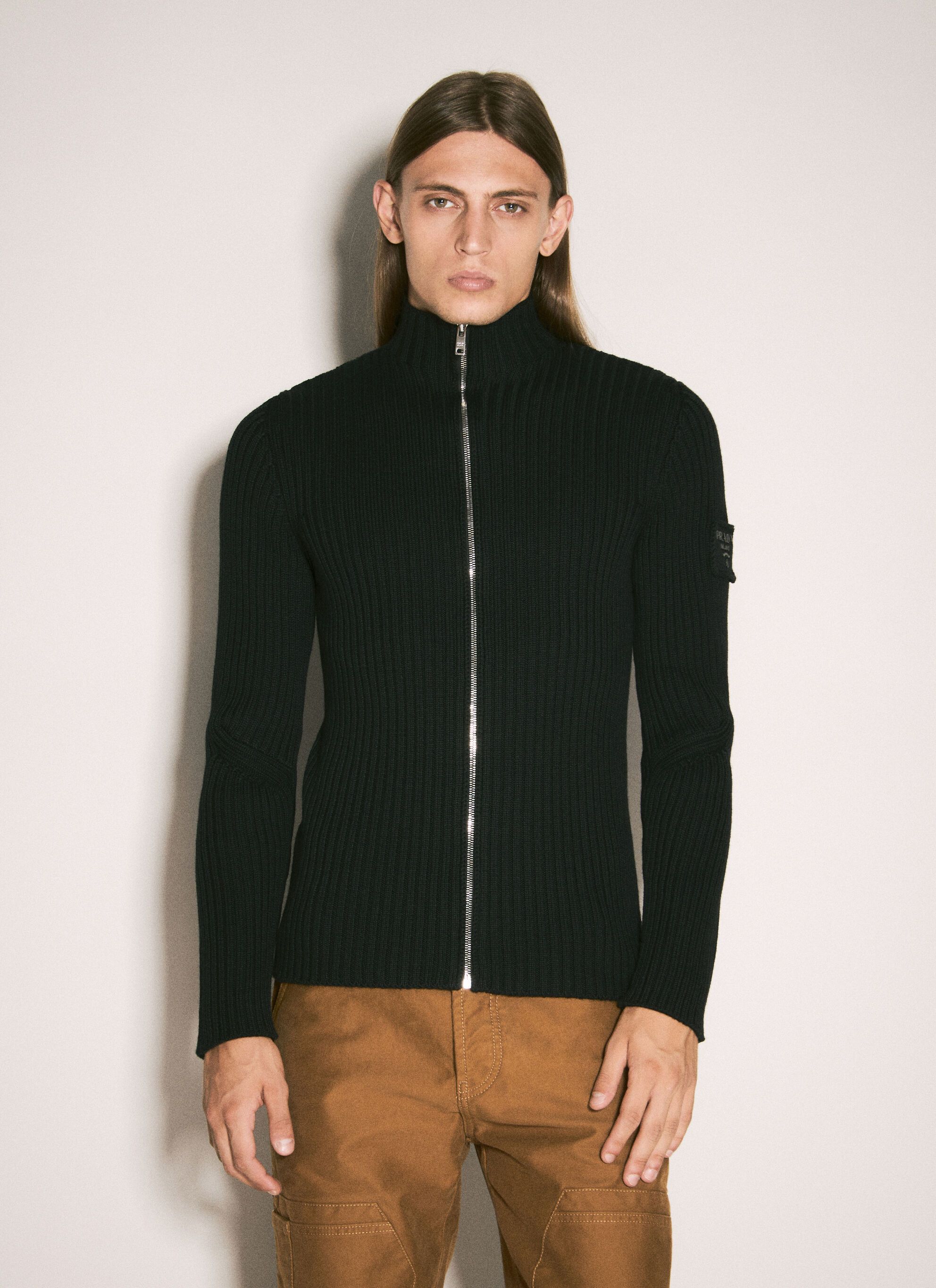Prada Prada Men's' RIbbed Wool Zip-Up Cardigan in Black Size US M / EU 48-50 / 2 - 2 Thumbnail