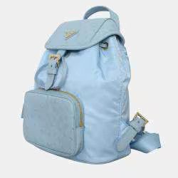 Prada SUPER RARE SAFFIANO RE-NYLON AND OSTRICH LEATHER BACKPACK IN BLUE Size ONE SIZE - 2 Thumbnail