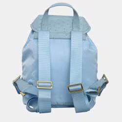 Prada SUPER RARE SAFFIANO RE-NYLON AND OSTRICH LEATHER BACKPACK IN BLUE Size ONE SIZE - 3 Thumbnail