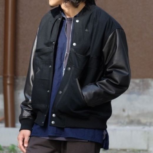 Other Other CHANGES REMAKE VARSITY JACKET Wool Cow Leather Varsity Jacket Textile Outerwear DUTY FREE for USA Size ONE SIZE - 3 Thumbnail