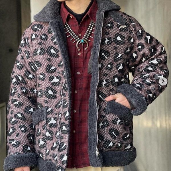 Other Other Needles Irvin Flying Jacket Big Leopard Jacquard Outerwear Textile Outerwear NS081 DUTY FREE for USA Size ONE SIZE - 3 Thumbnail