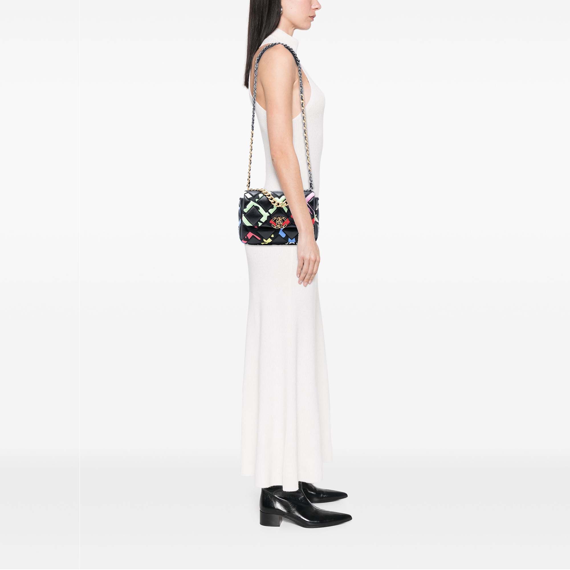 Chanel Chanel Medium Lambskin and Printed Silk Fixation 19 Flap Size ONE SIZE - 7 Thumbnail