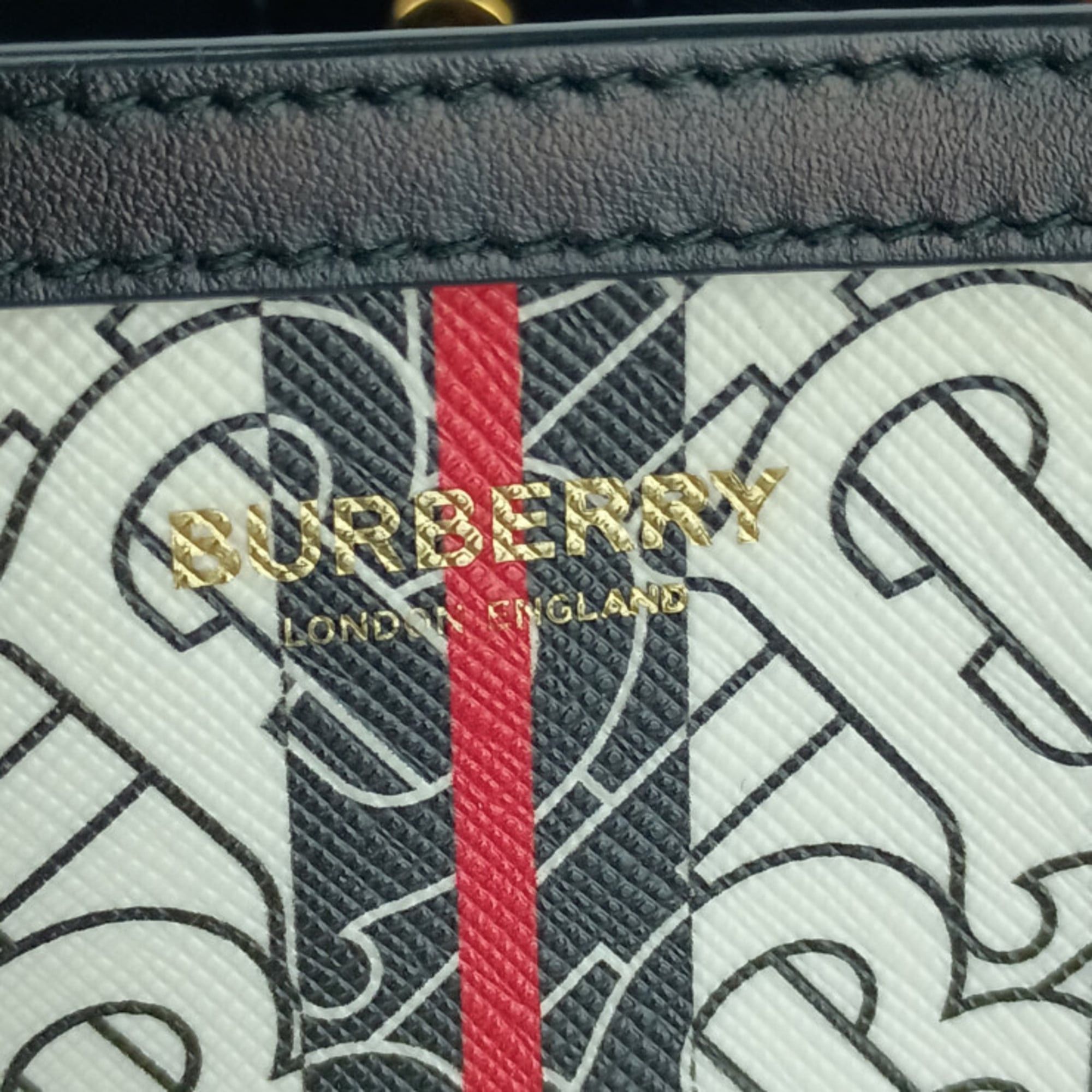 Burberry BURBERRY Small Monogram Stripe E-Canvas Portrait Tote Bag, 8024294, Bridle Brown, for Men and Women Size ONE SIZE - 6 Thumbnail