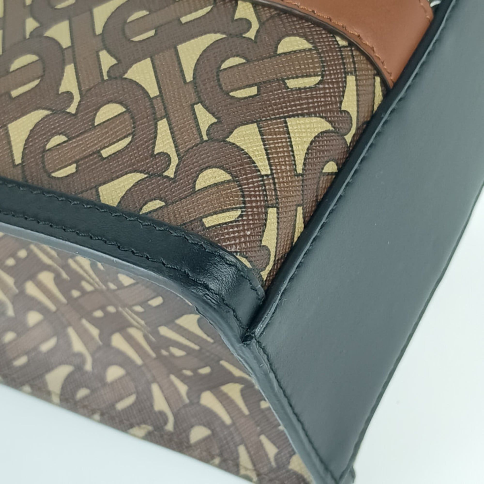 Burberry BURBERRY Small Monogram Stripe E-Canvas Portrait Tote Bag, 8024294, Bridle Brown, for Men and Women Size ONE SIZE - 5 Thumbnail