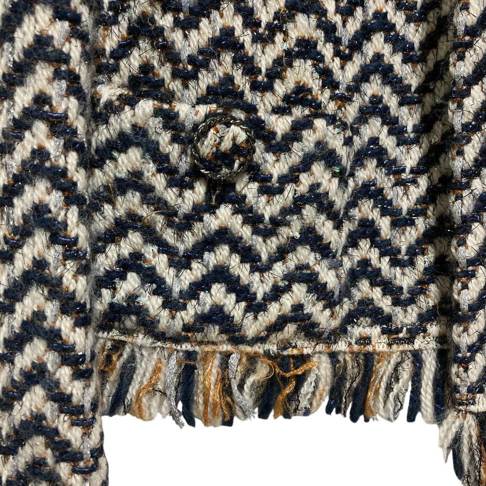 Chanel Chanel Chanel Chevron Fringe Tweed Cropped Jacket Textile Outerwear P62391 DUTY FREE for USA Size ONE SIZE - 2 Thumbnail