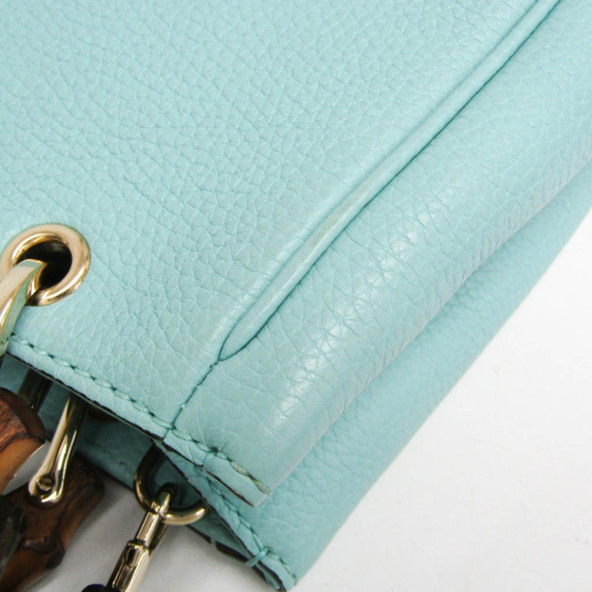 Gucci Gucci Bamboo Mini Shopper 368823 Women's Leather,Bamboo Handbag,Shoulder Bag Light Blue Size ONE SIZE - 6 Thumbnail