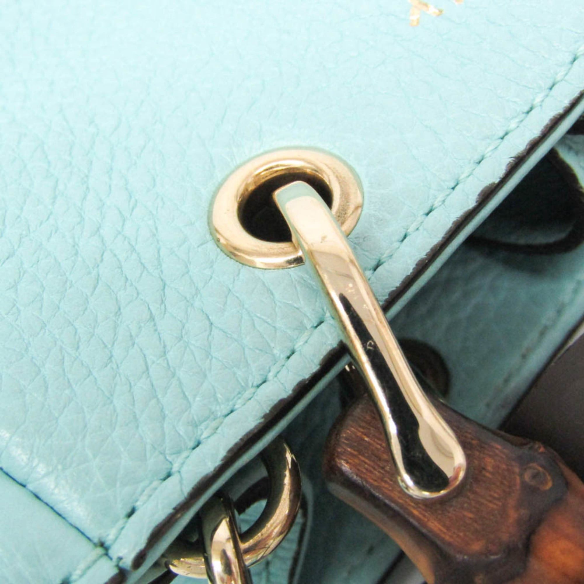 Gucci Gucci Bamboo Mini Shopper 368823 Women's Leather,Bamboo Handbag,Shoulder Bag Light Blue Size ONE SIZE - 10 Thumbnail