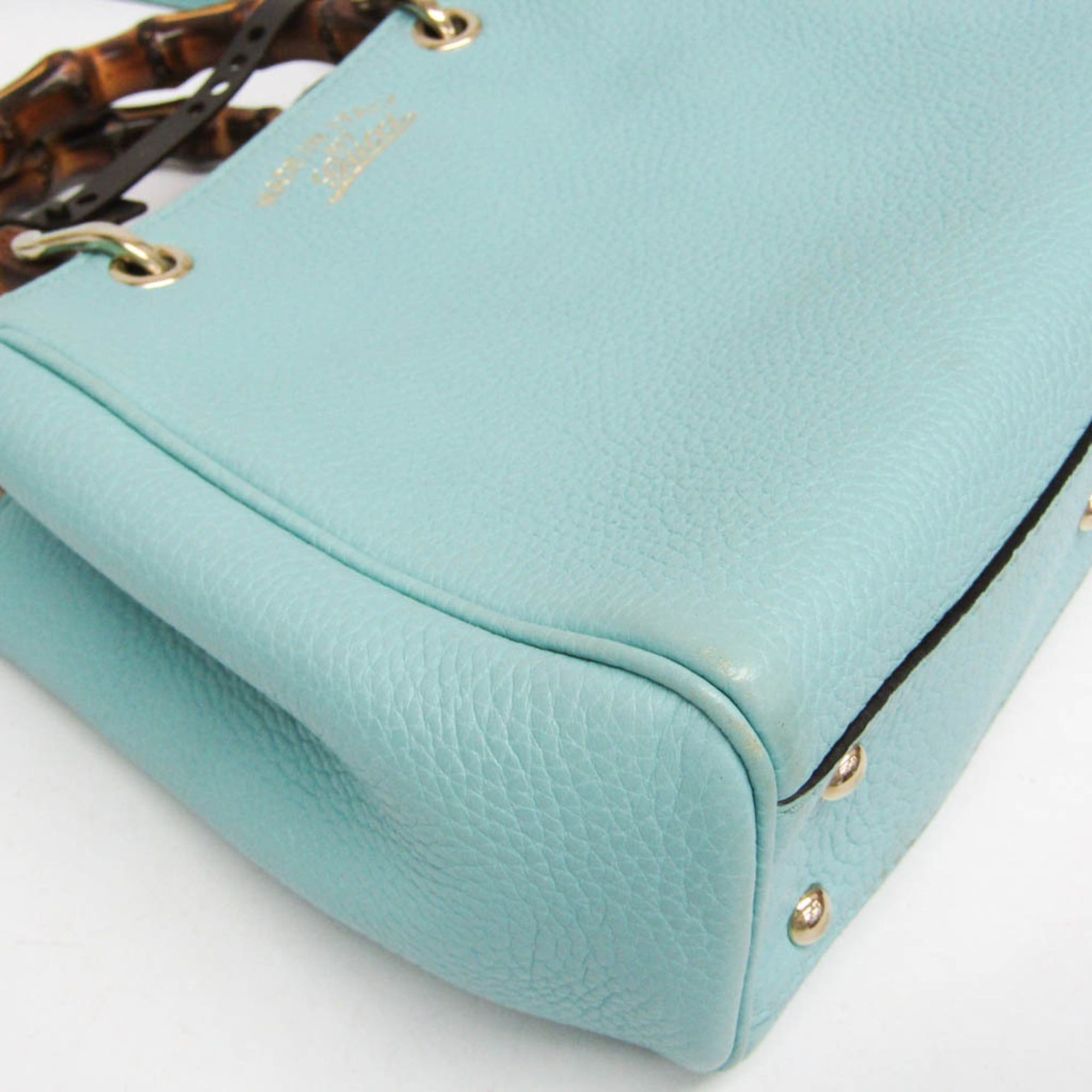 Gucci Gucci Bamboo Mini Shopper 368823 Women's Leather,Bamboo Handbag,Shoulder Bag Light Blue Size ONE SIZE - 7 Thumbnail