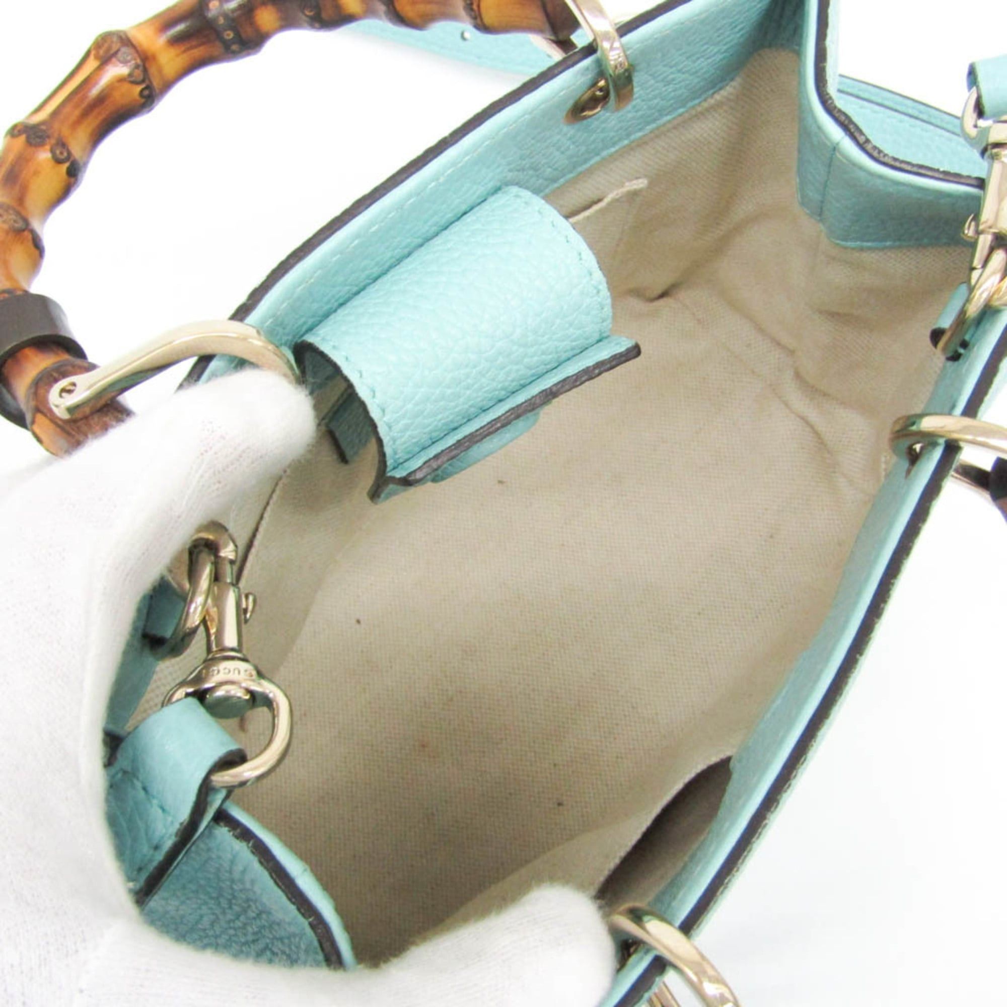 Gucci Gucci Bamboo Mini Shopper 368823 Women's Leather,Bamboo Handbag,Shoulder Bag Light Blue Size ONE SIZE - 4 Thumbnail