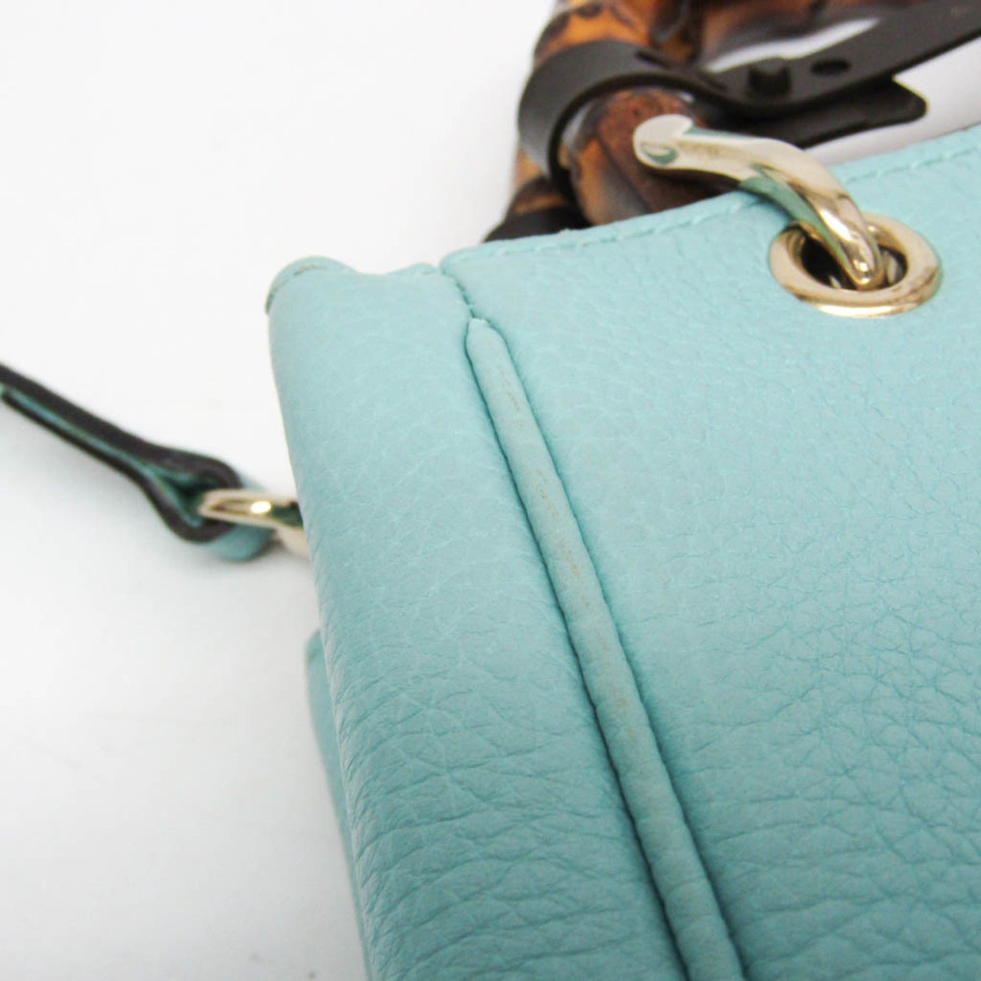 Gucci Gucci Bamboo Mini Shopper 368823 Women's Leather,Bamboo Handbag,Shoulder Bag Light Blue Size ONE SIZE - 8 Thumbnail