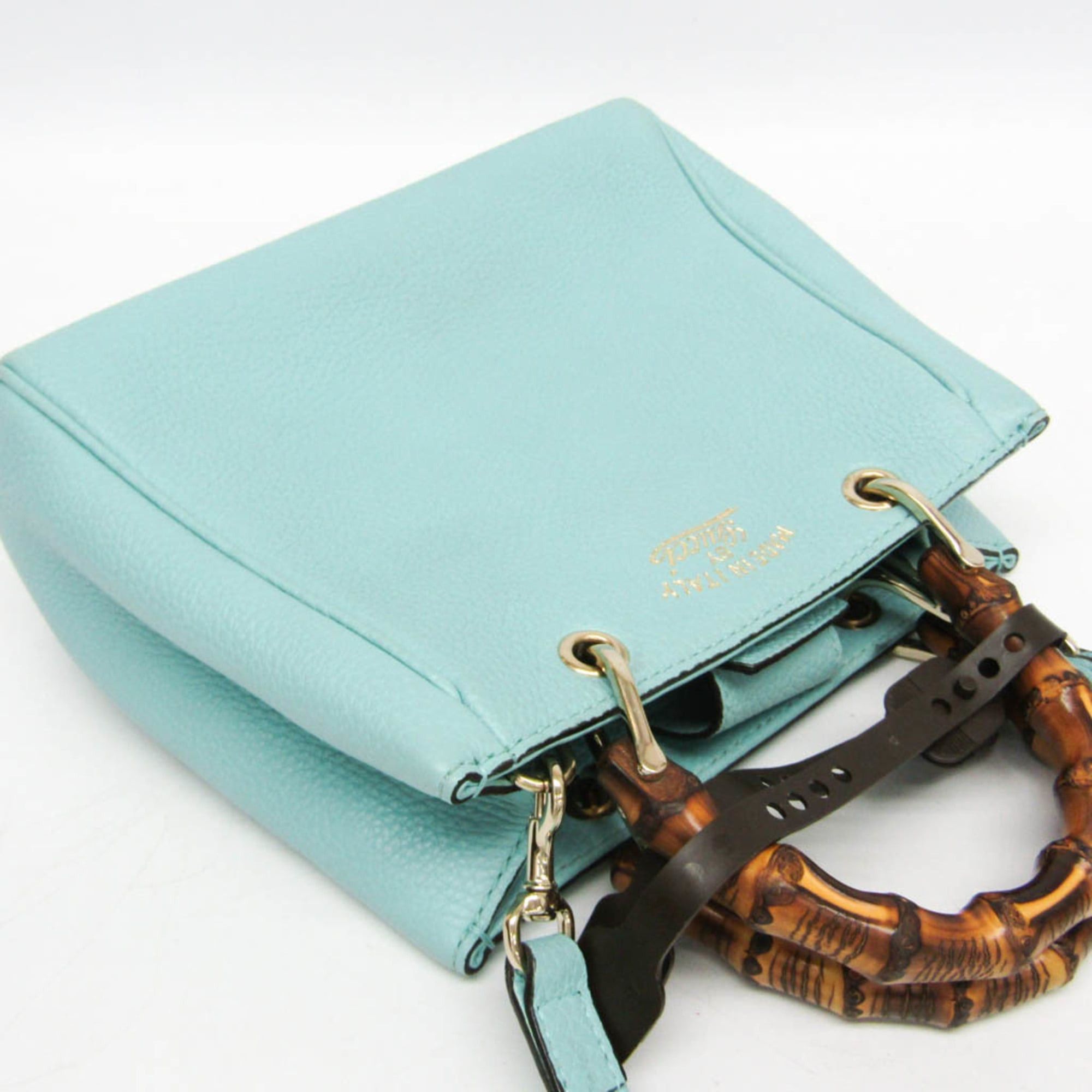 Gucci Gucci Bamboo Mini Shopper 368823 Women's Leather,Bamboo Handbag,Shoulder Bag Light Blue Size ONE SIZE - 9 Thumbnail
