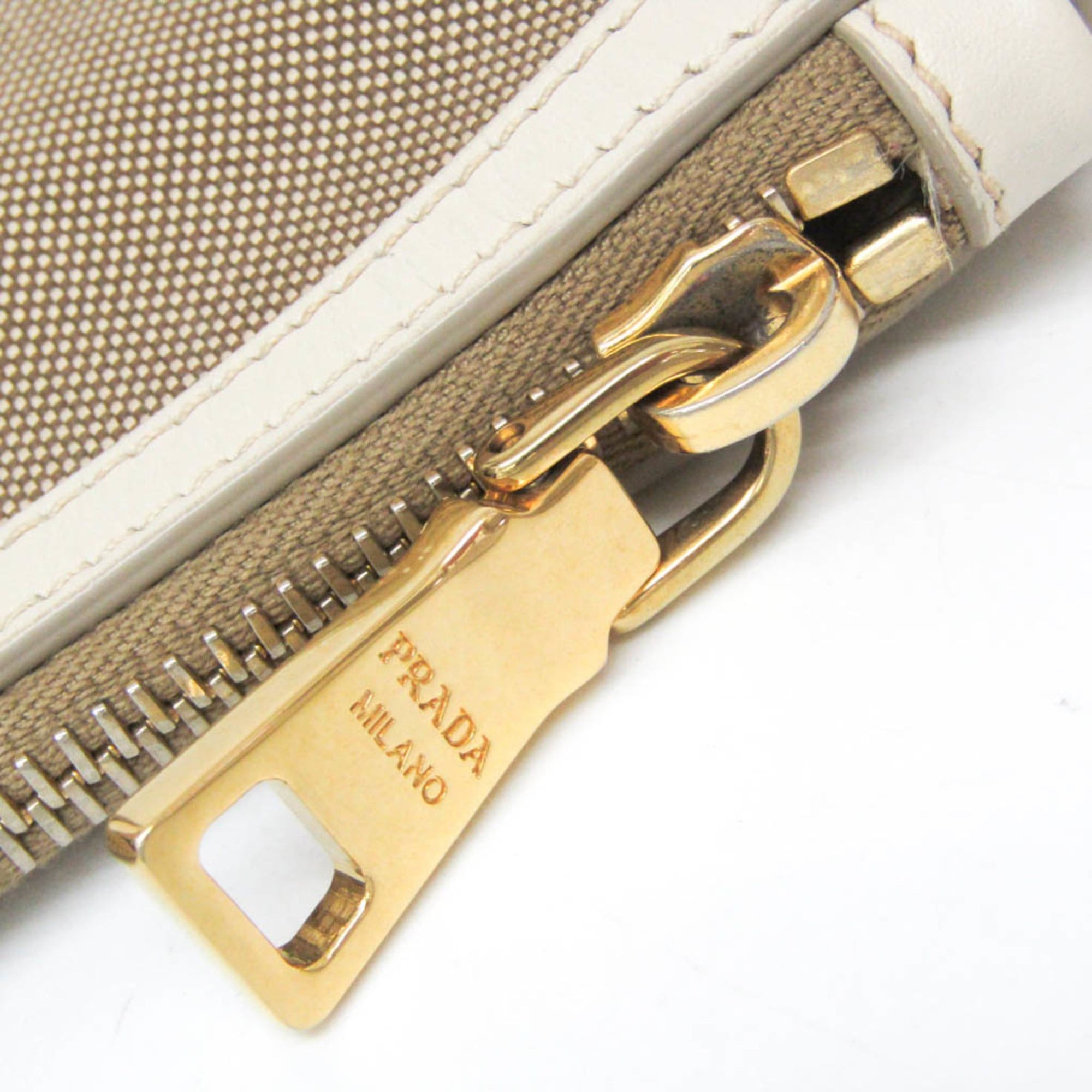 Prada Prada LOGO JACQUARD BT867A Women's Canvas,Leather Shoulder Bag Beige,Off-white Size ONE SIZE - 9 Thumbnail