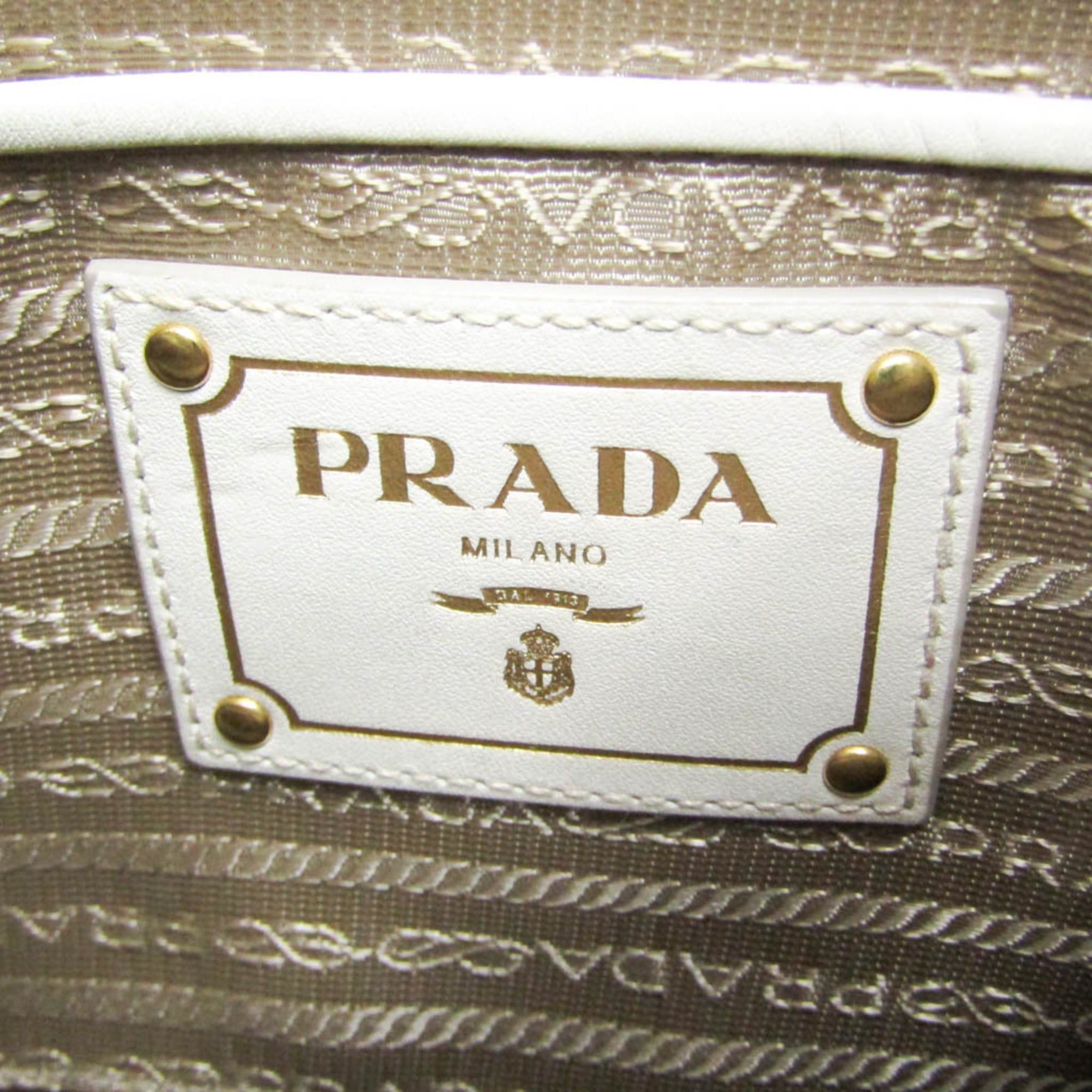 Prada Prada LOGO JACQUARD BT867A Women's Canvas,Leather Shoulder Bag Beige,Off-white Size ONE SIZE - 13 Thumbnail