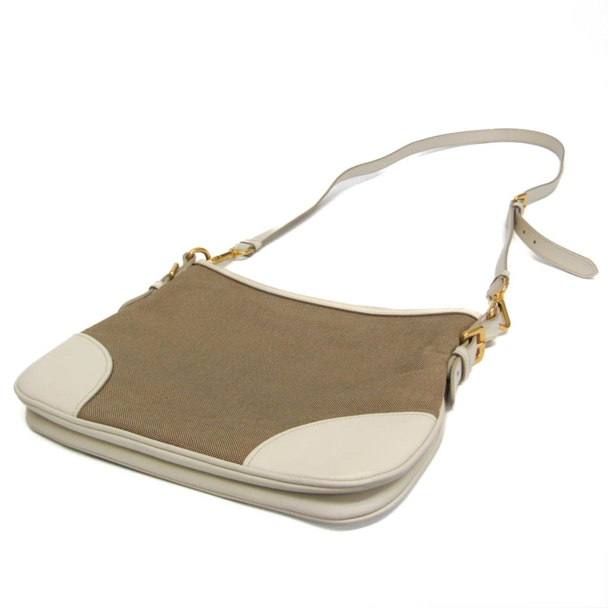 Prada Prada LOGO JACQUARD BT867A Women's Canvas,Leather Shoulder Bag Beige,Off-white Size ONE SIZE - 2 Thumbnail