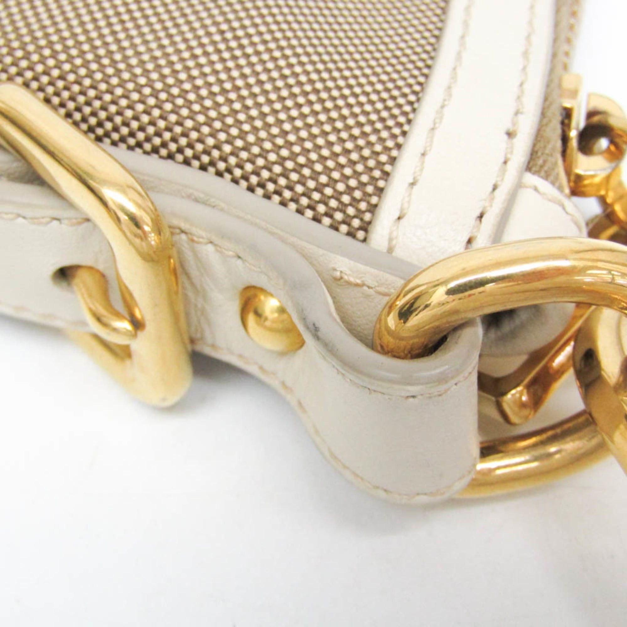 Prada Prada LOGO JACQUARD BT867A Women's Canvas,Leather Shoulder Bag Beige,Off-white Size ONE SIZE - 11 Thumbnail