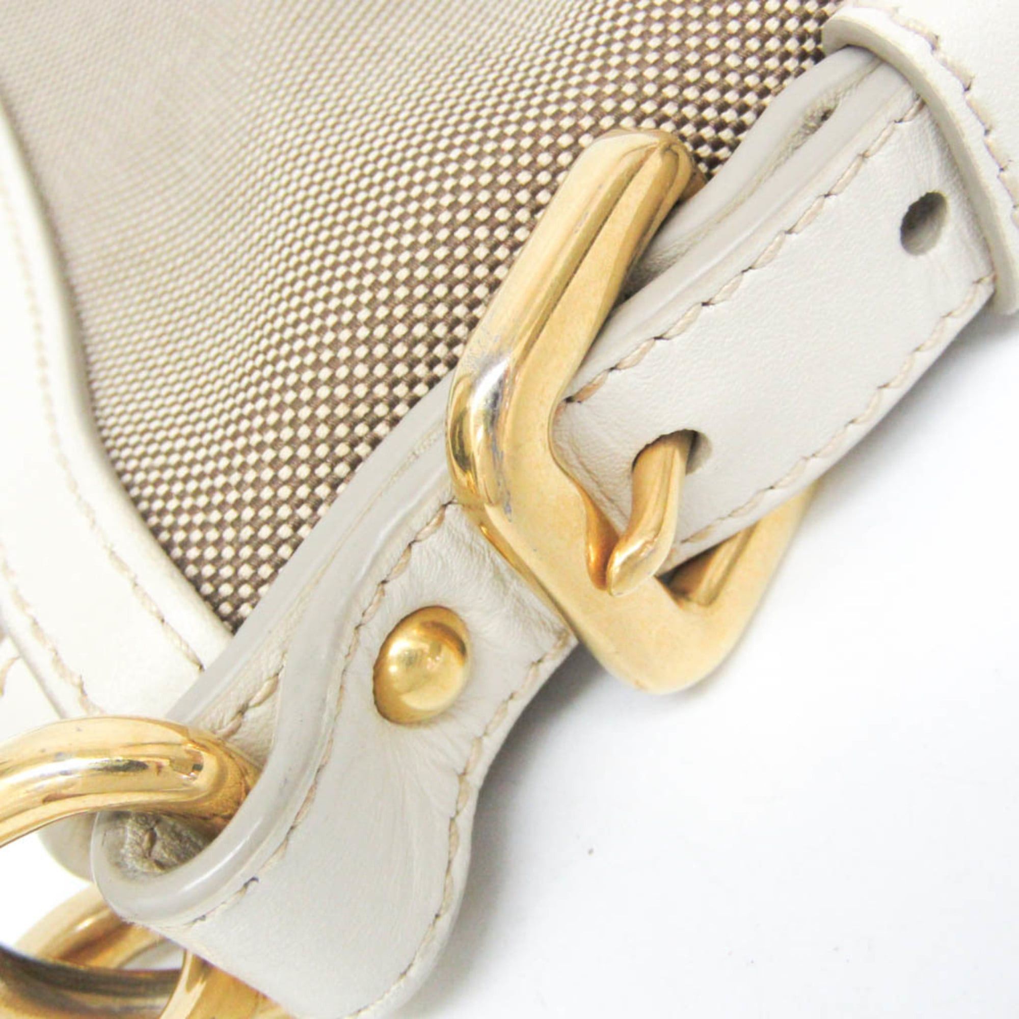 Prada Prada LOGO JACQUARD BT867A Women's Canvas,Leather Shoulder Bag Beige,Off-white Size ONE SIZE - 6 Thumbnail