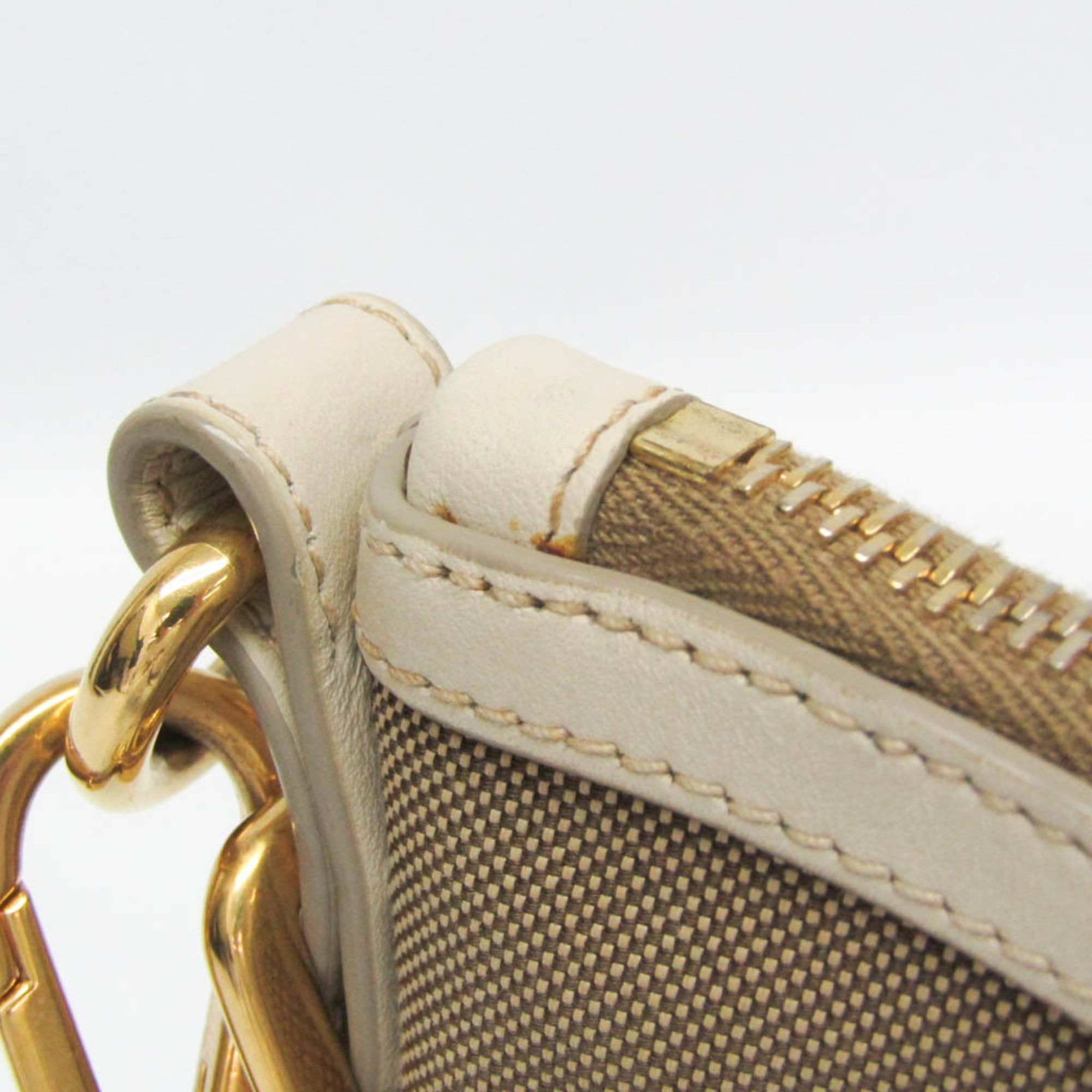 Prada Prada LOGO JACQUARD BT867A Women's Canvas,Leather Shoulder Bag Beige,Off-white Size ONE SIZE - 10 Thumbnail