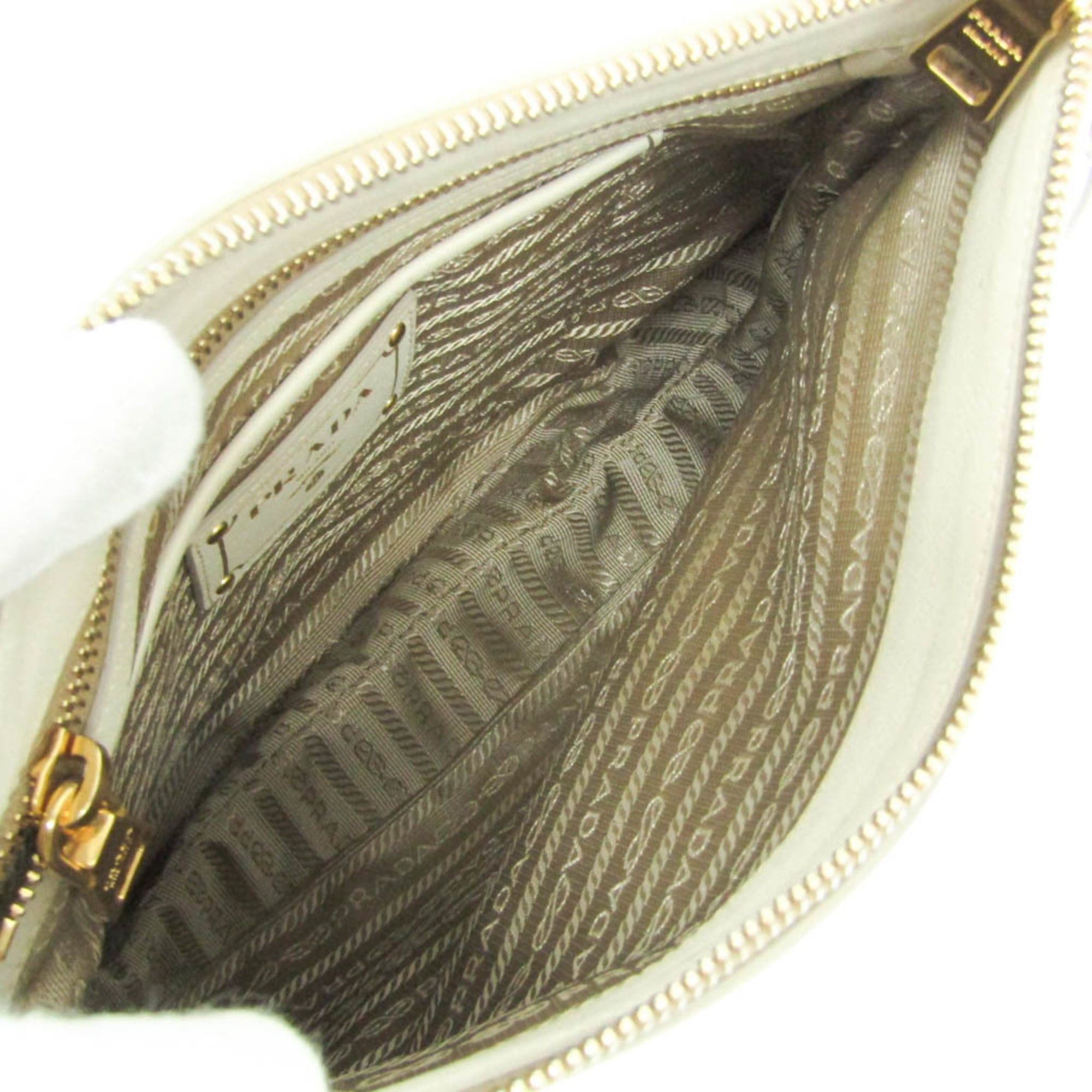 Prada Prada LOGO JACQUARD BT867A Women's Canvas,Leather Shoulder Bag Beige,Off-white Size ONE SIZE - 3 Thumbnail