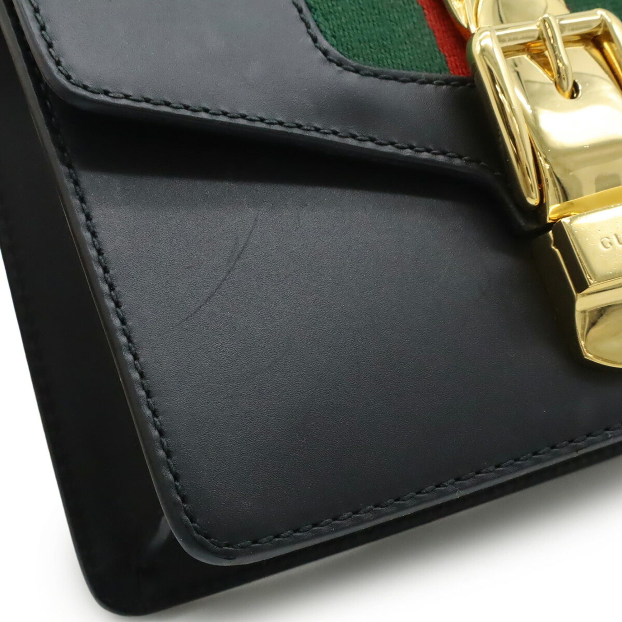 Gucci GUCCI Sylvie Web Line Ribbon Mini Chain Shoulder Bag/Pochette in Black Leather (Product Code: 431666) Size ONE SIZE - 8 Thumbnail