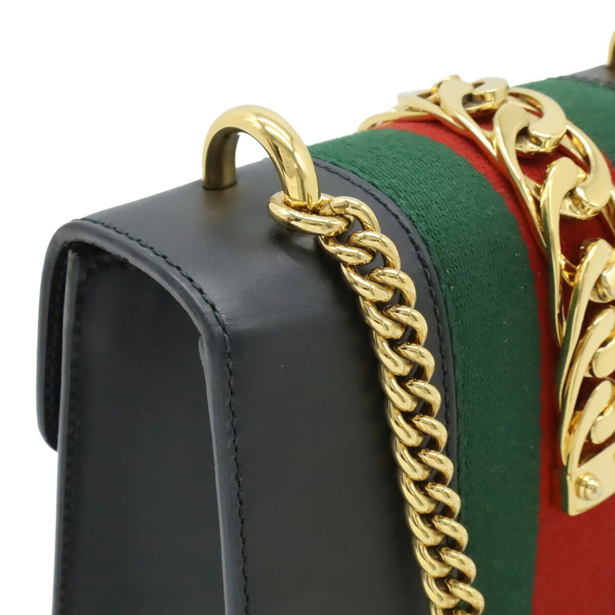 Gucci GUCCI Sylvie Web Line Ribbon Mini Chain Shoulder Bag/Pochette in Black Leather (Product Code: 431666) Size ONE SIZE - 5 Thumbnail