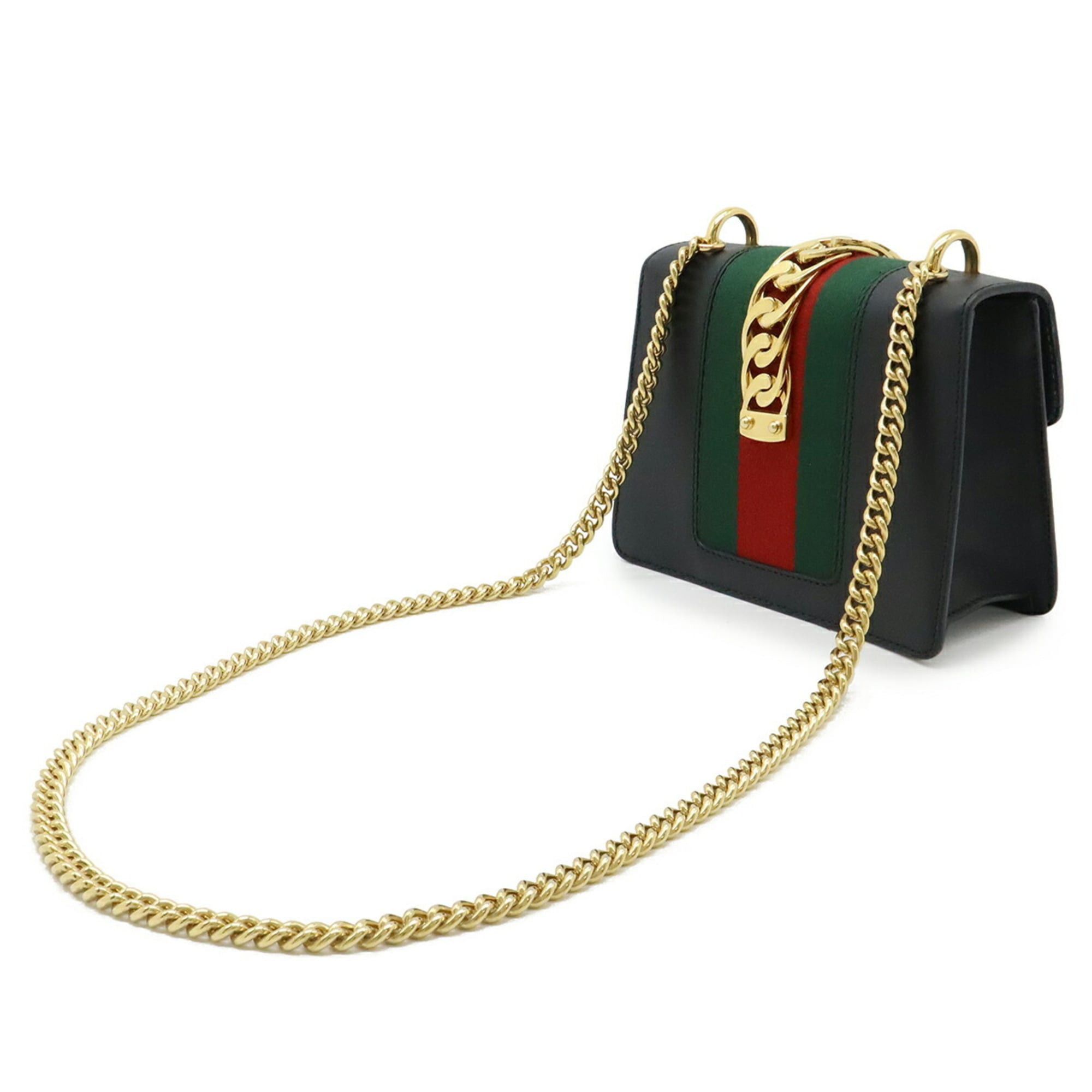 Gucci GUCCI Sylvie Web Line Ribbon Mini Chain Shoulder Bag/Pochette in Black Leather (Product Code: 431666) Size ONE SIZE - 3 Thumbnail