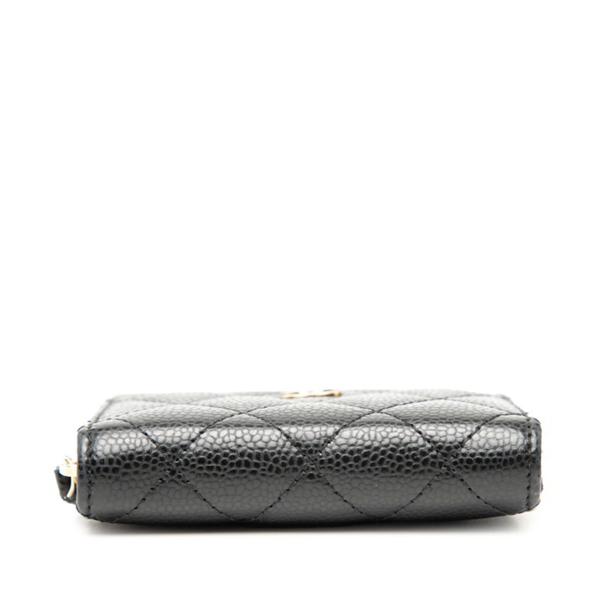 CHANEL Coco Mark Matelasse Classic Zip Coin Purse AP0216 Black Caviar Leather Women's