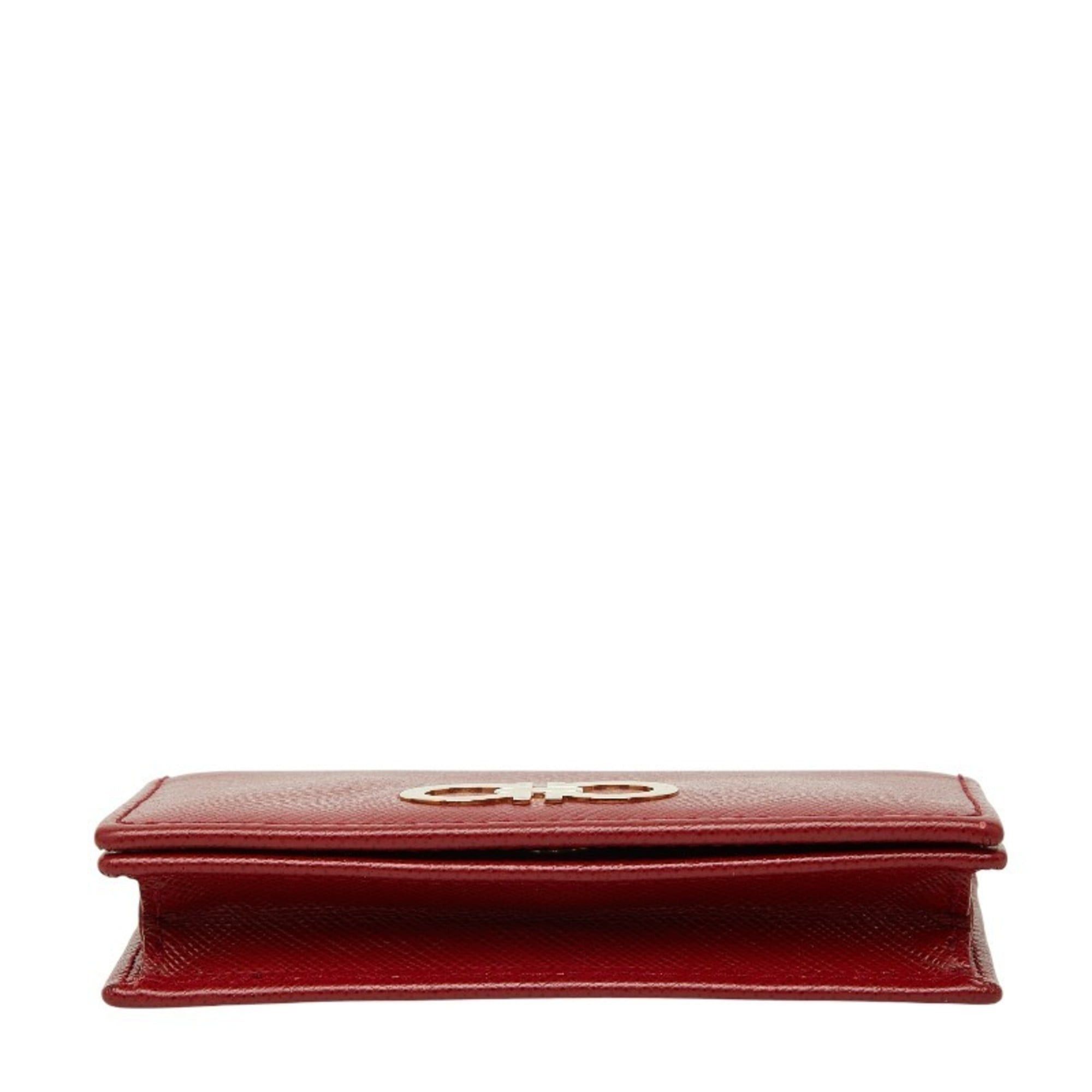 Salvatore Ferragamo Salvatore Ferragamo Gancini Business Card Case/Card Case/Pass Case Red Leather Women's Size ONE SIZE - 3 Thumbnail