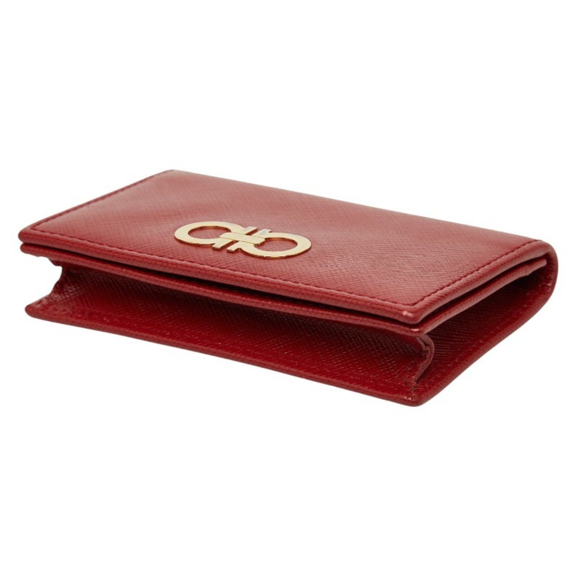 Salvatore Ferragamo Salvatore Ferragamo Gancini Business Card Case/Card Case/Pass Case Red Leather Women's Size ONE SIZE - 4 Thumbnail