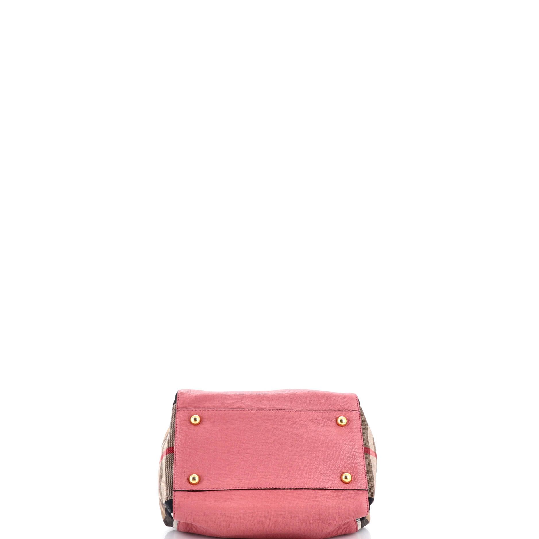 Canterbury Tote Leather and House Check Canvas Small