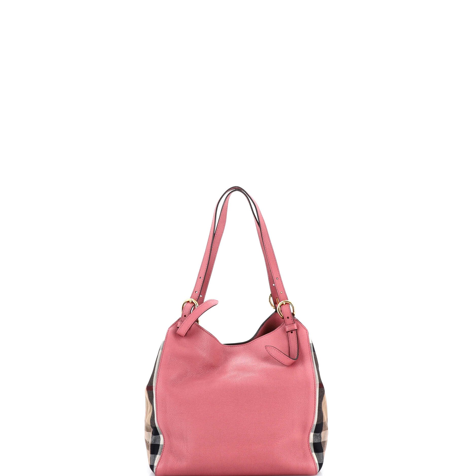 Canterbury Tote Leather and House Check Canvas Small