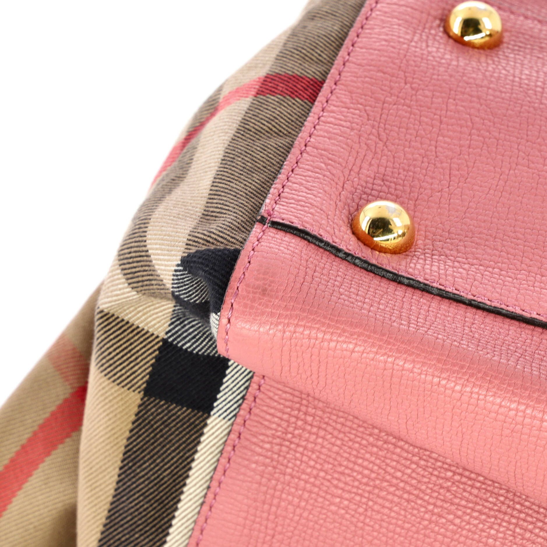 Canterbury Tote Leather and House Check Canvas Small