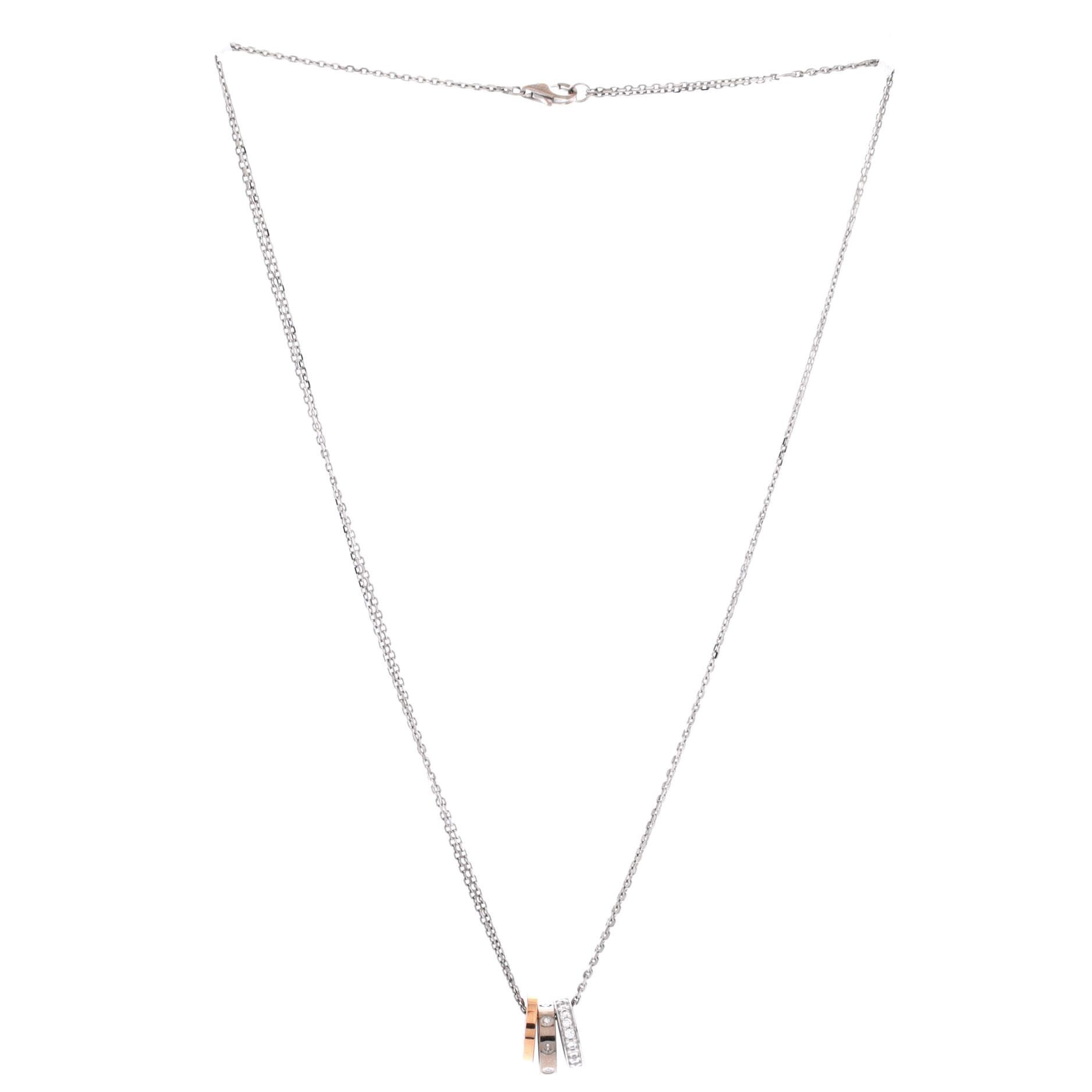 Cartier Love 3 Ring Pendant Necklace 18K Rose Gold and 18K White Gol Size ONE SIZE - 2 Thumbnail