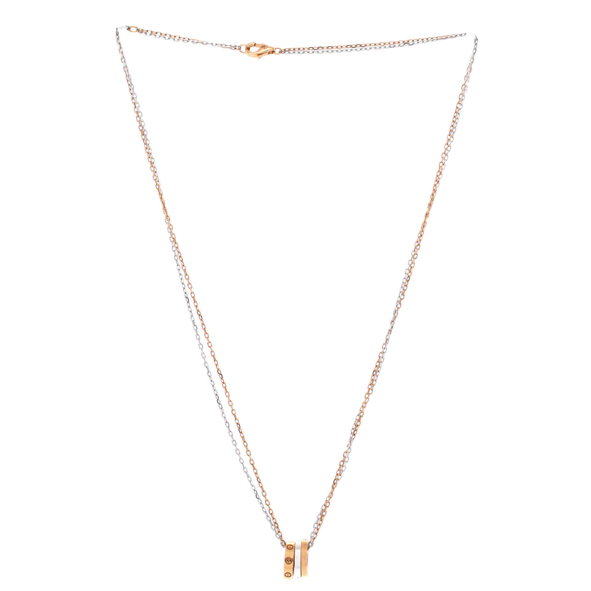 Cartier Love 3 Ring Pendant Necklace 18K Rose Gold and 18K White Gol Size ONE SIZE - 2 Thumbnail