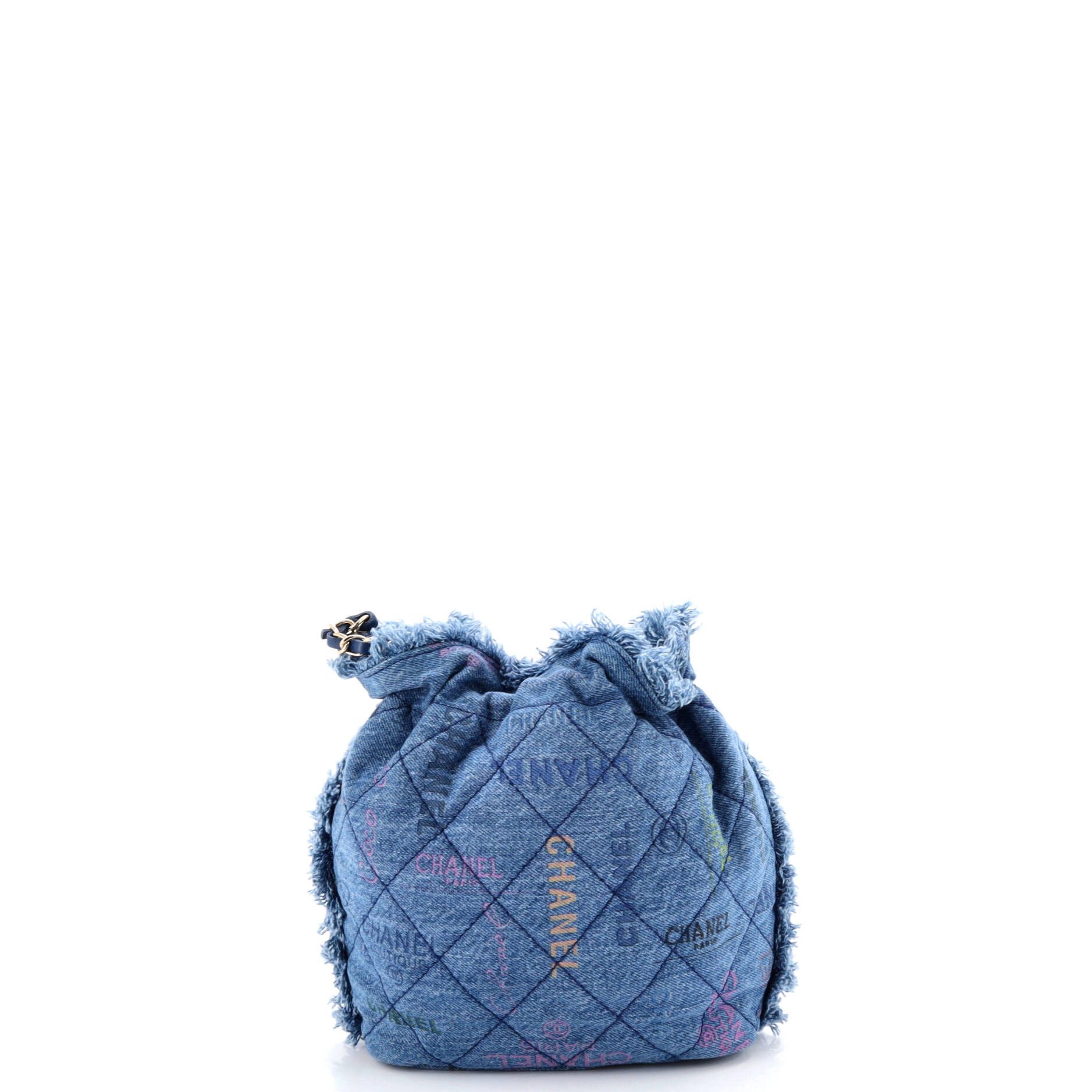 Chanel Denim Mood Chain Bucket Bag Logo Printed Quilted Fringe Deni Size ONE SIZE - 2 Thumbnail