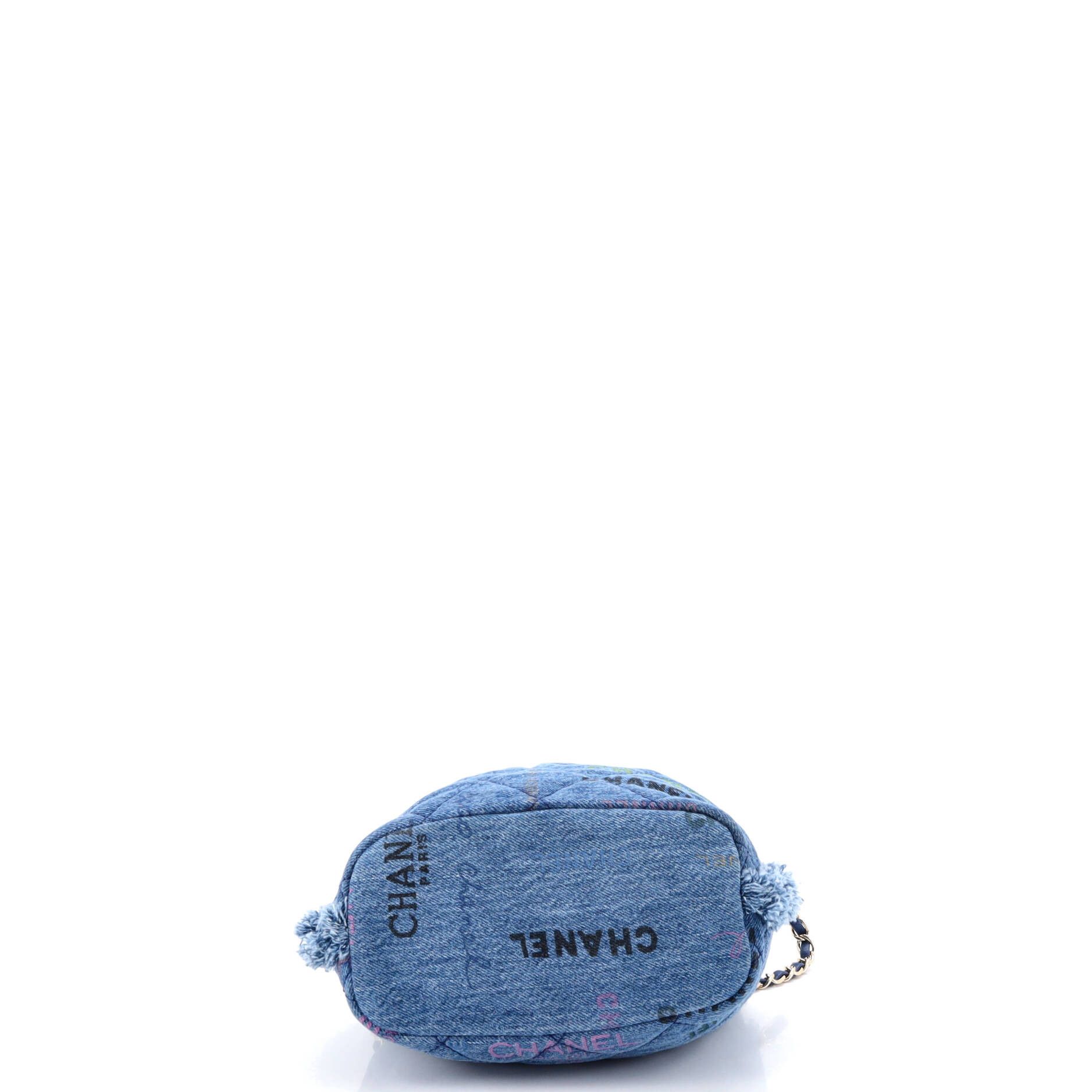 Chanel Denim Mood Chain Bucket Bag Logo Printed Quilted Fringe Deni Size ONE SIZE - 3 Thumbnail