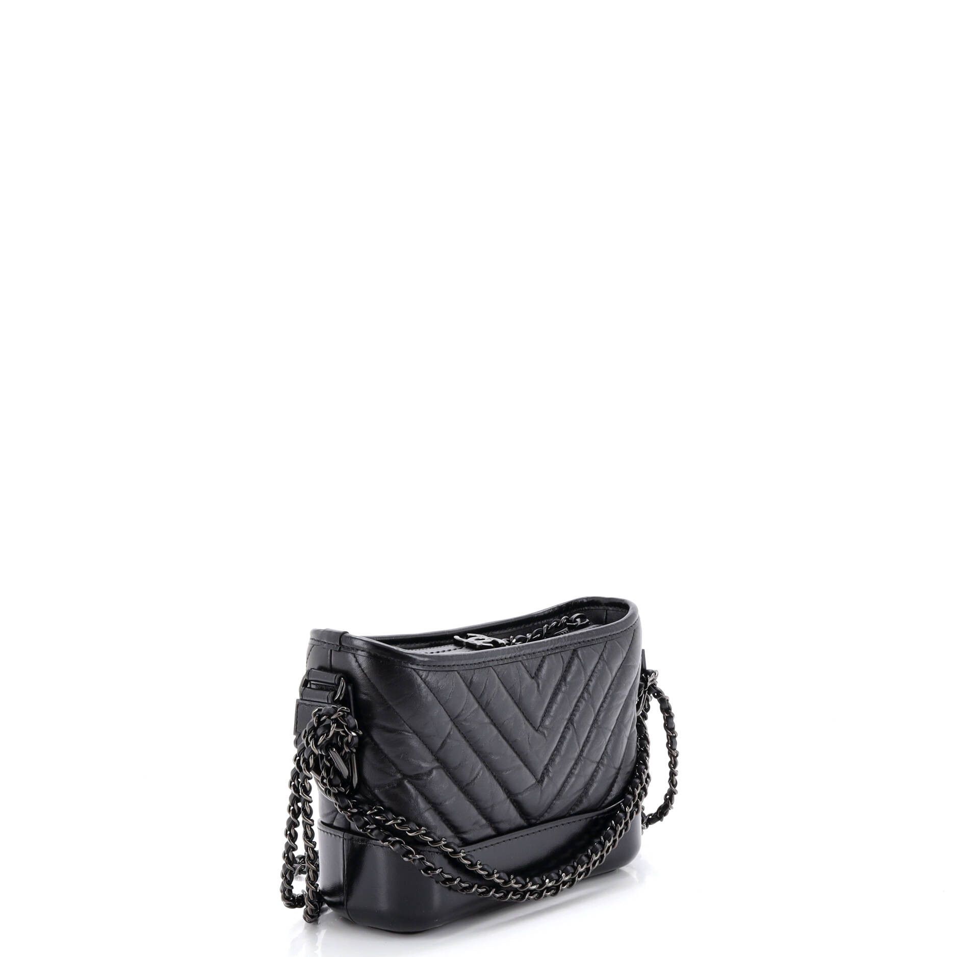 Chanel So Black Gabrielle Hobo Chevron Aged Calfskin Small Size ONE SIZE - 2 Thumbnail