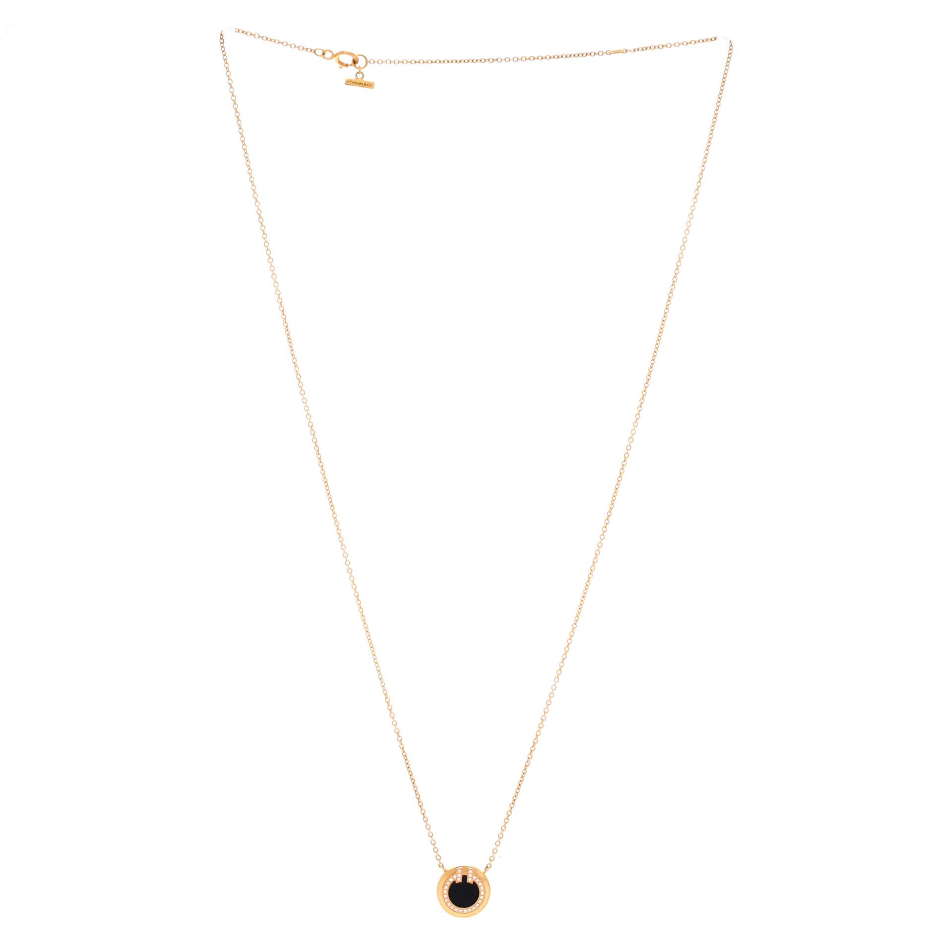 Tiffany & Co. T Circle Pendant Necklace 18K Yellow Gold with Onyx and Diam Size ONE SIZE - 2 Thumbnail