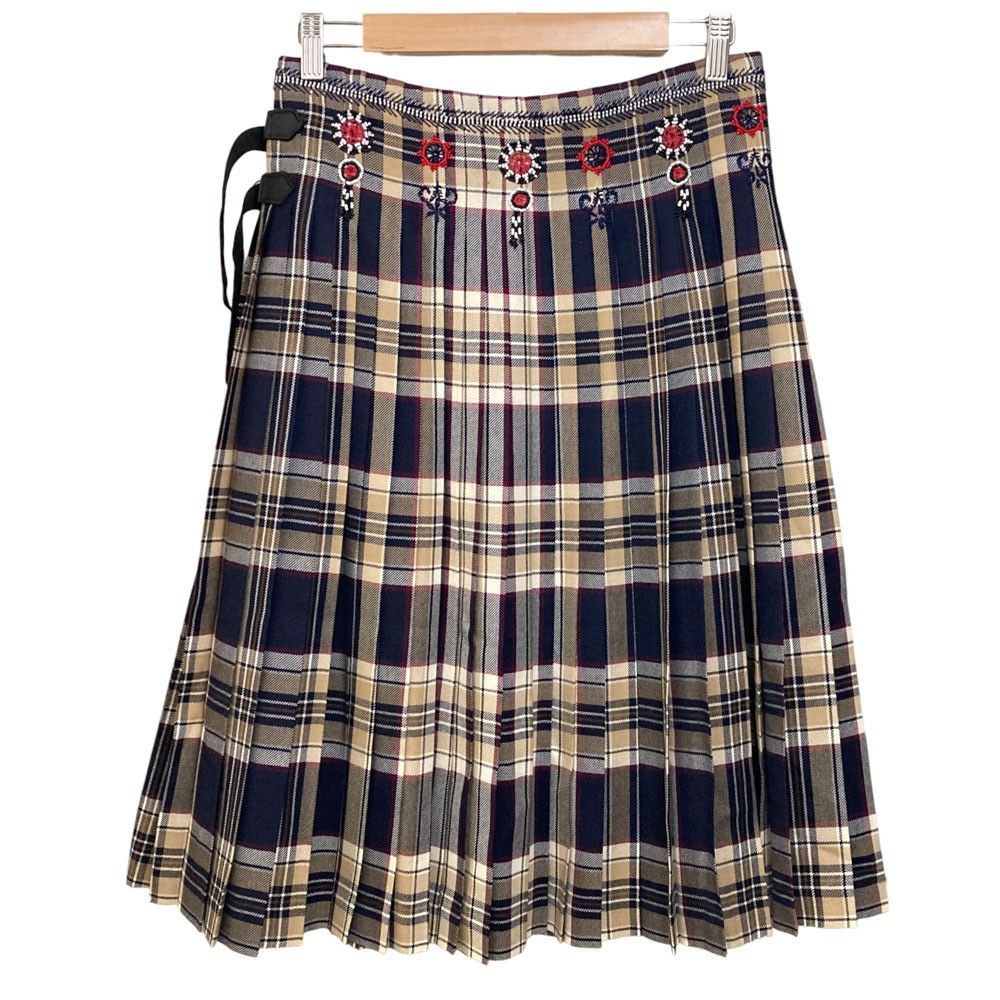 Other Other KEITA MARUYAMA Beads Embroidery Check Pleated Skirt Textile Skirts DUTY FREE for USA Size ONE SIZE - 2 Thumbnail
