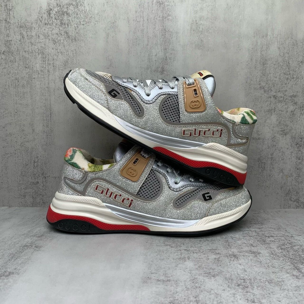Gucci gucci ultrapace silver glitter sneakers size 37.5 Size US 7.5 / EU 40-41 - 2 Thumbnail