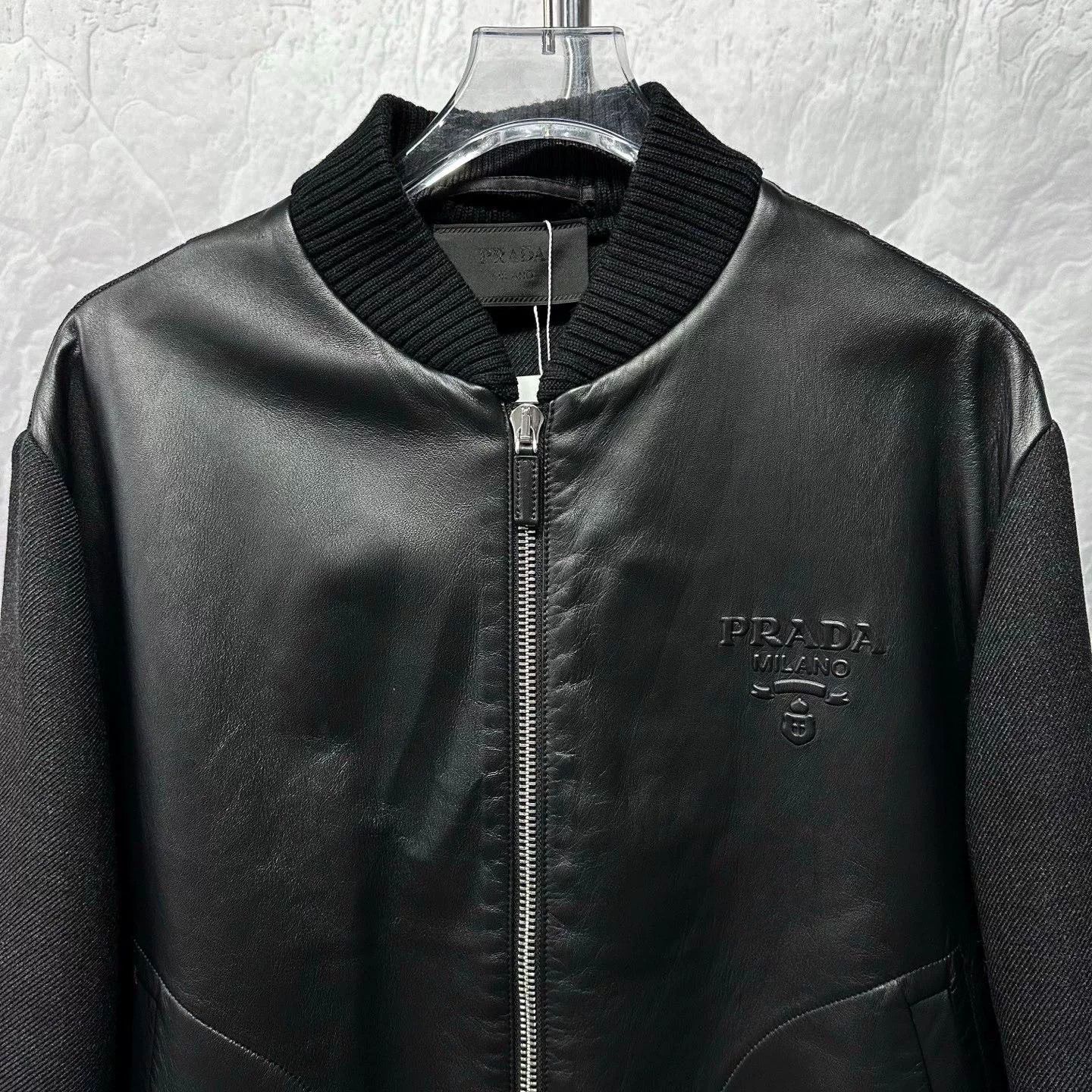 Prada prada black leather wool blend bomber jacket Size US L / EU 52-54 / 3 - 2 Thumbnail